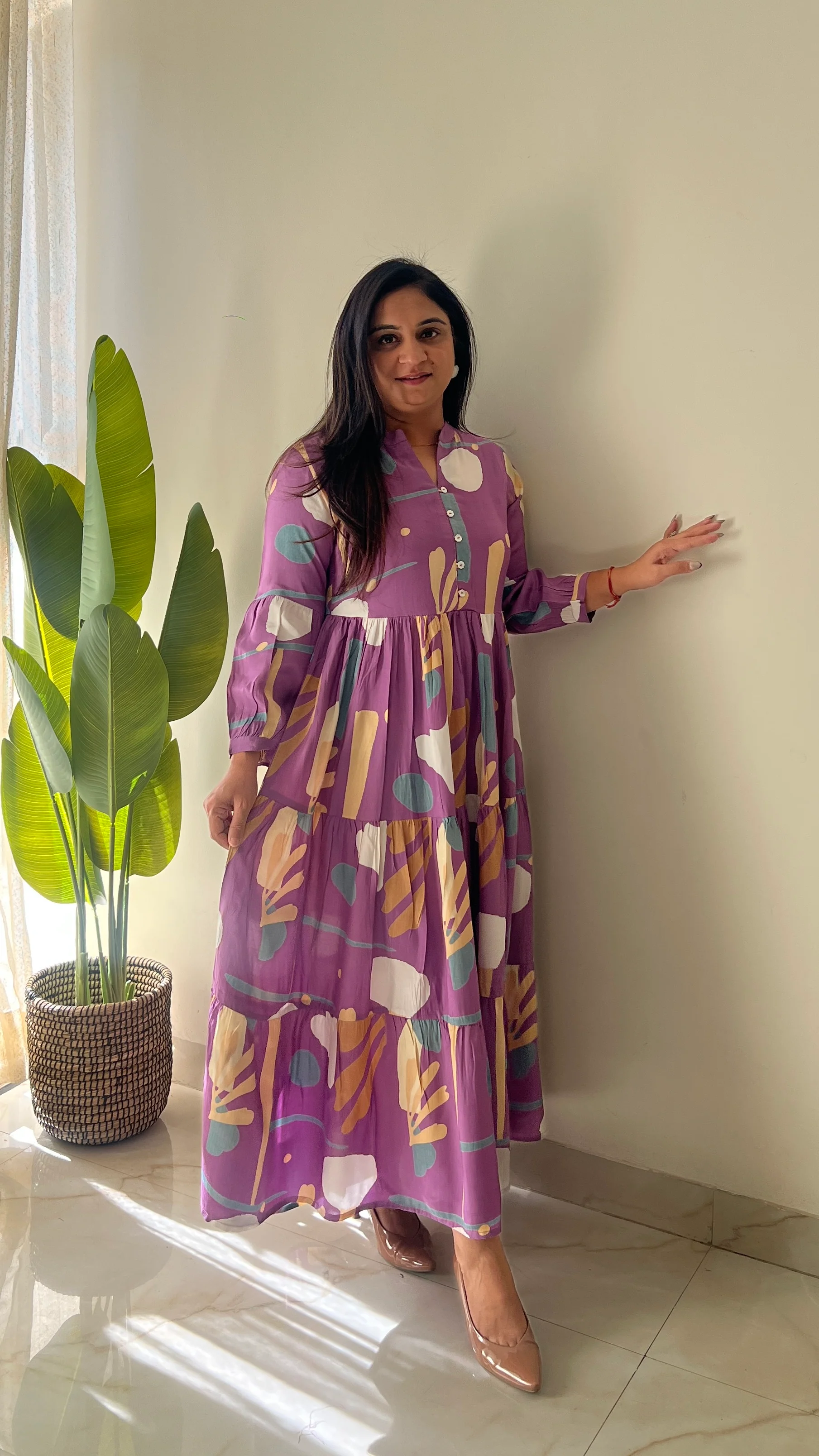 Sarfa Lilac Crystal Muslin Casual Long Dress - Image 13