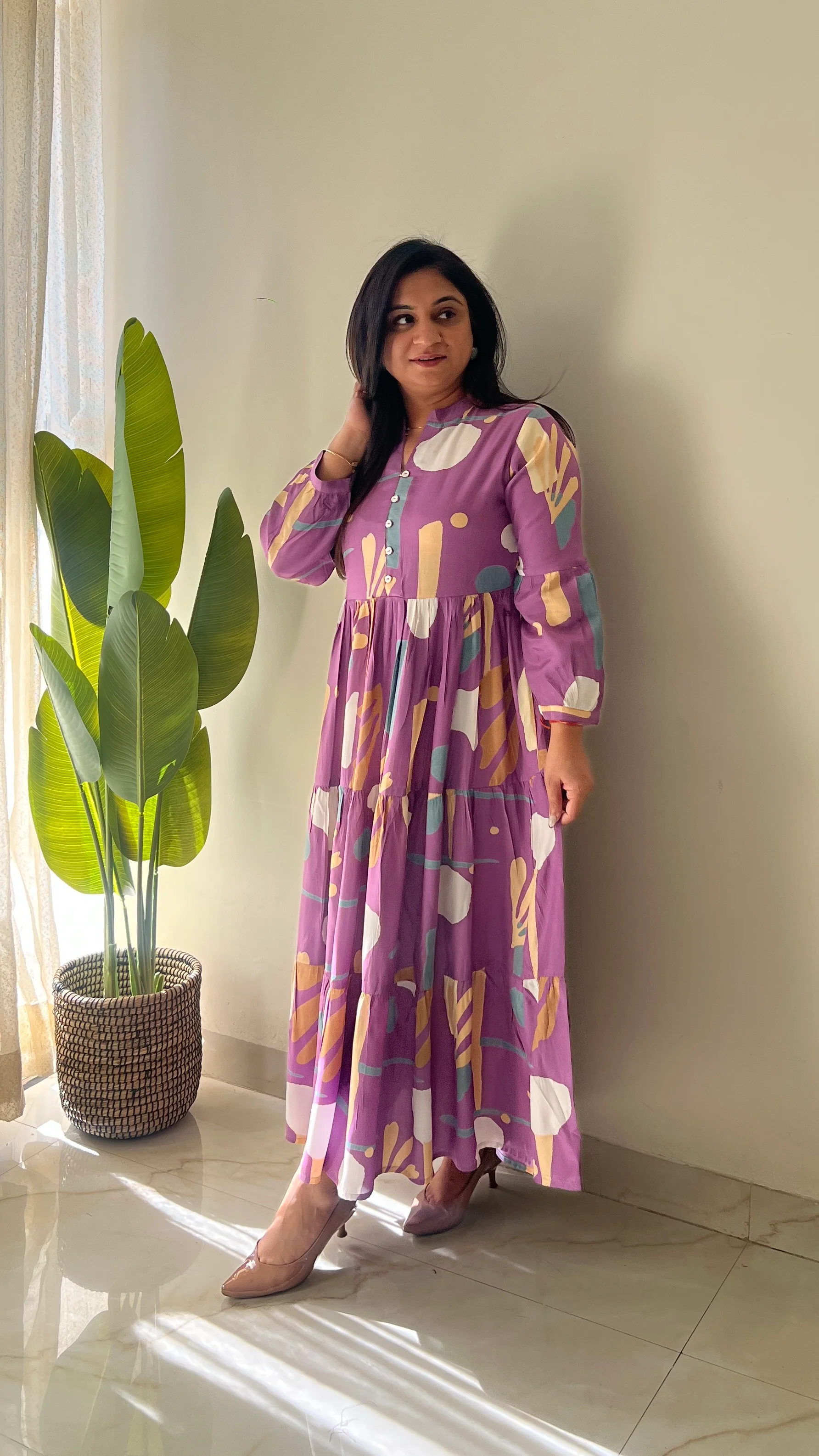 Sarfa Lilac Crystal Muslin Casual Long Dress - Image 5
