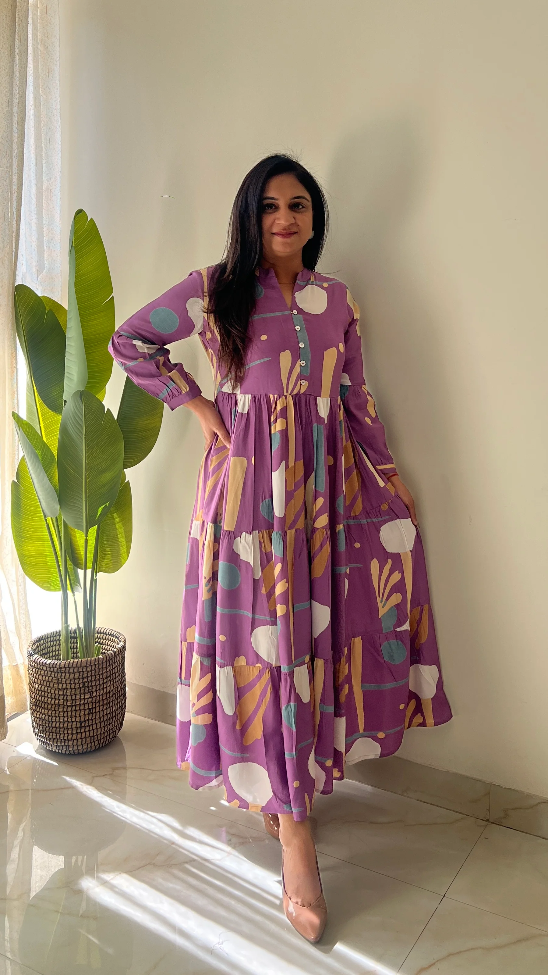 Sarfa Lilac Crystal Muslin Casual Long Dress - Image 6
