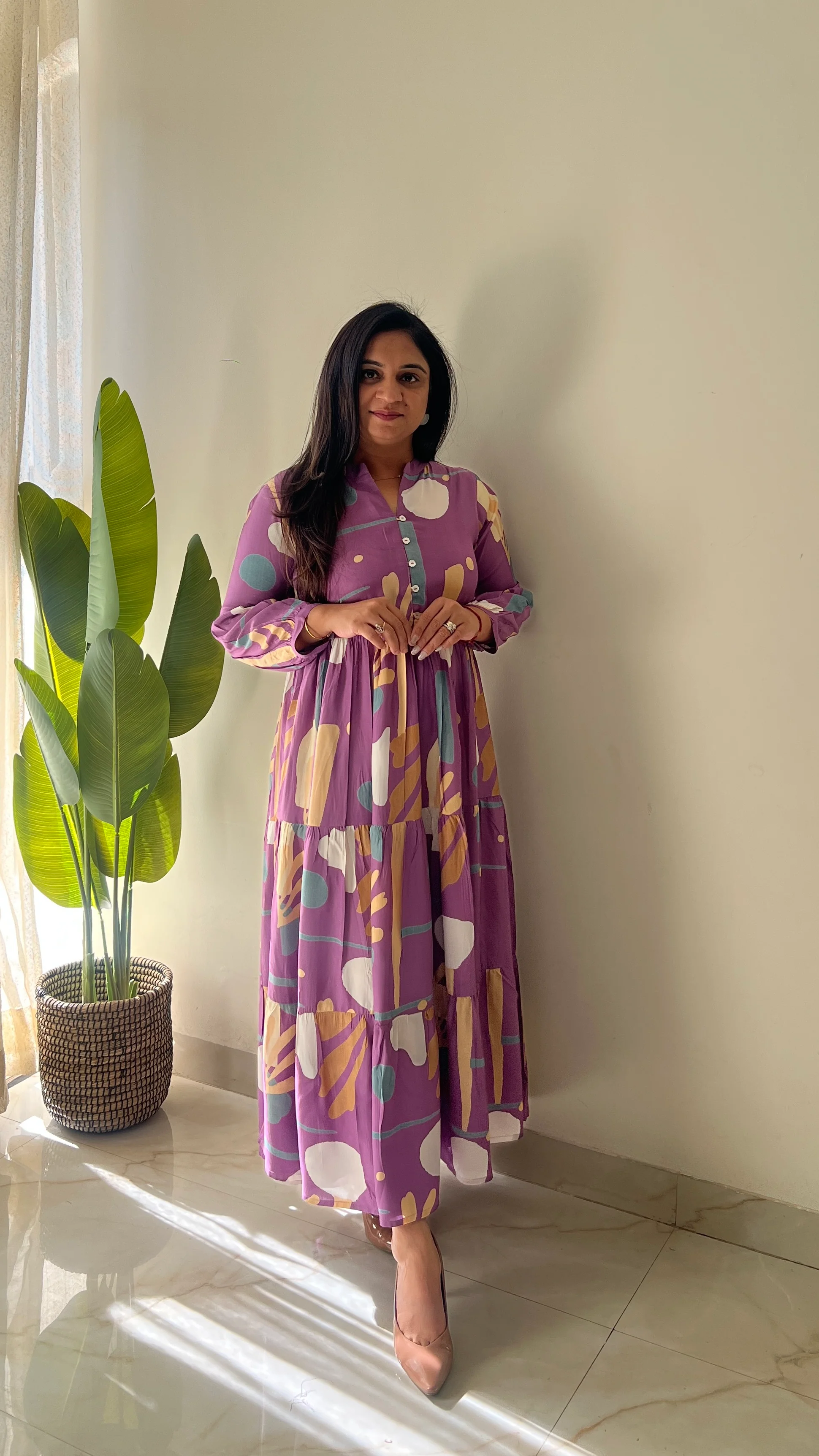 Sarfa Lilac Crystal Muslin Casual Long Dress - Image 7
