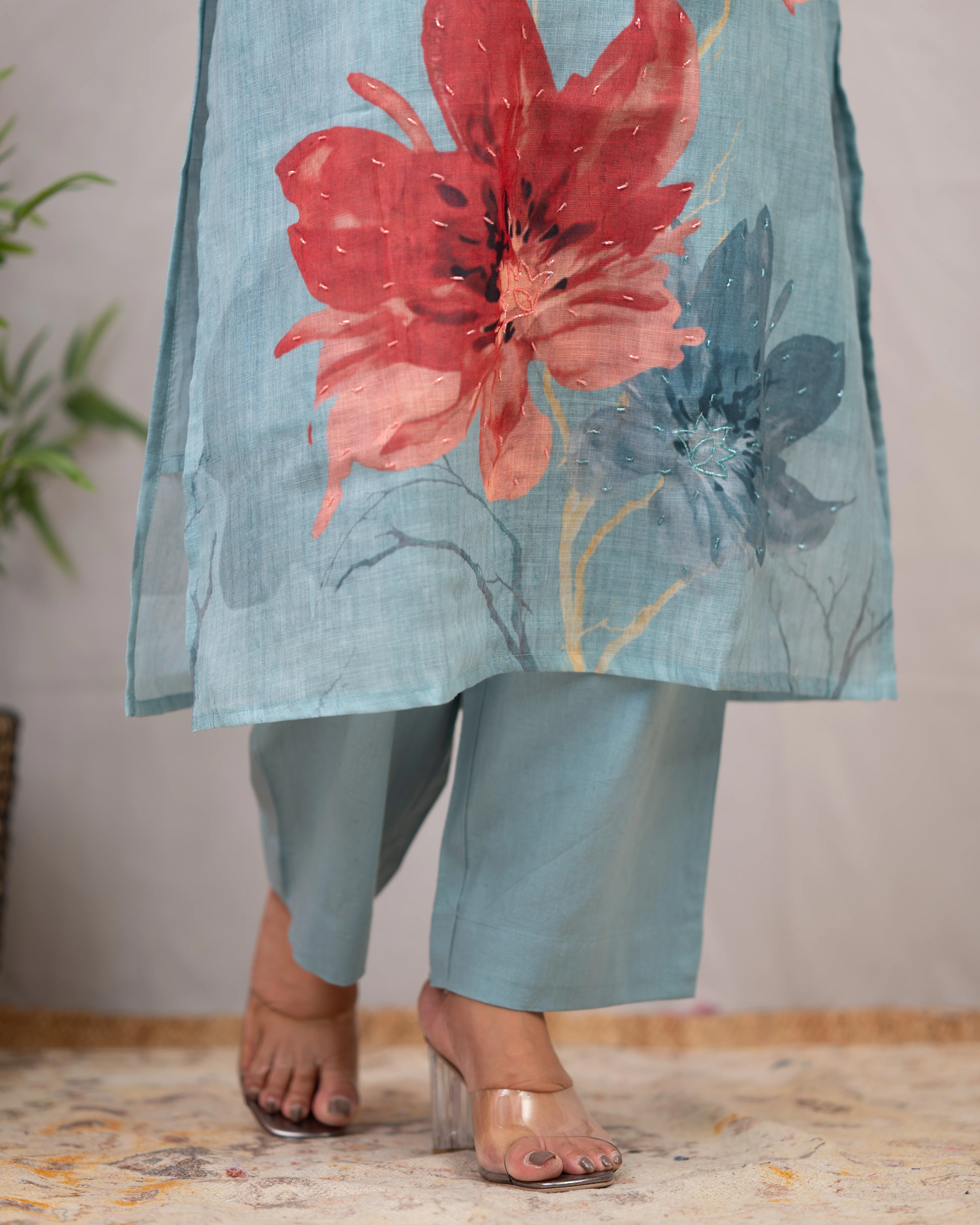 Linen Hand work brush Painted Pant Set - Image 13