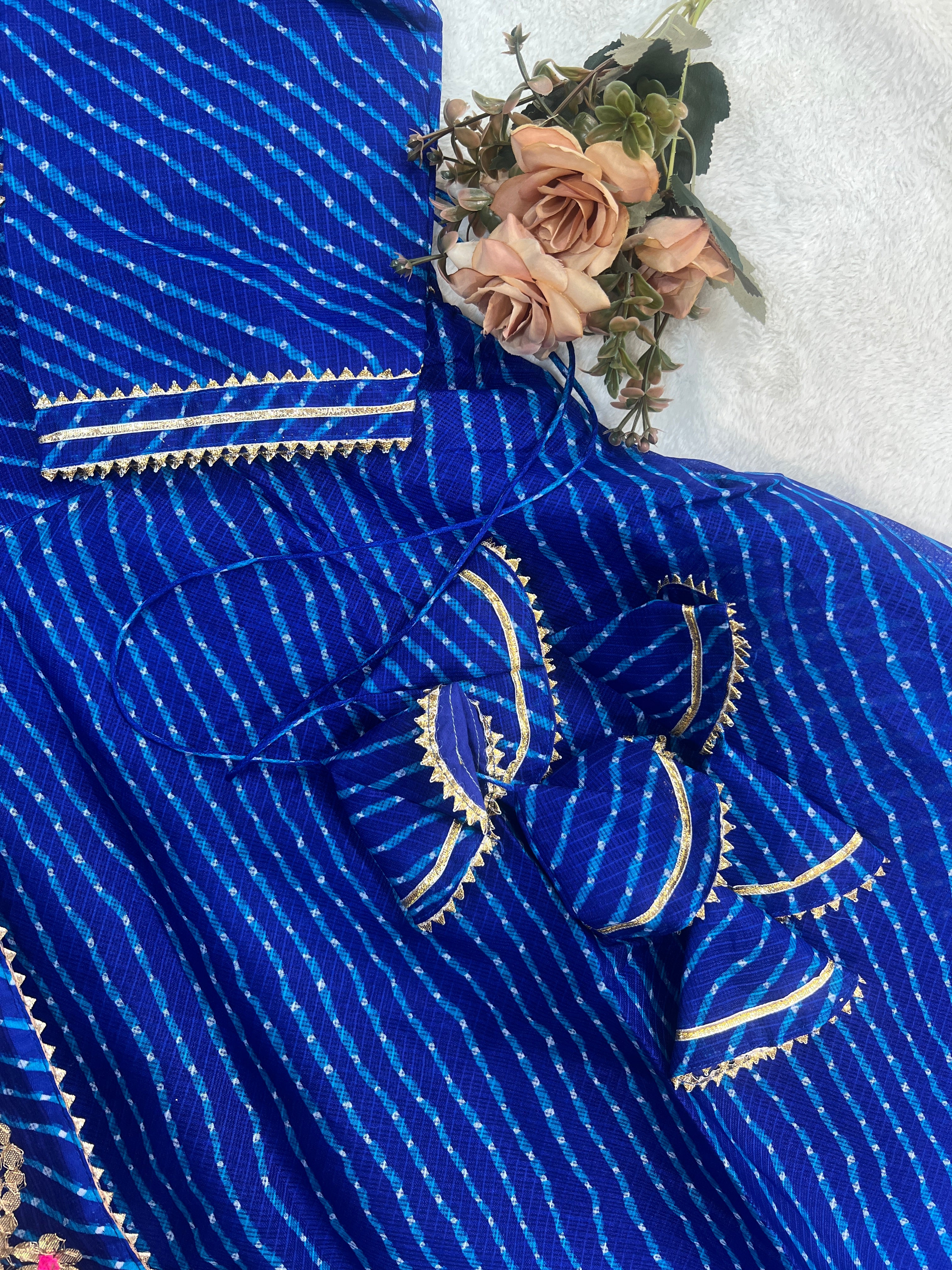 Mahira Blue Kota Doria Leheriya Gotta Detailed Anarkali Set - Image 3