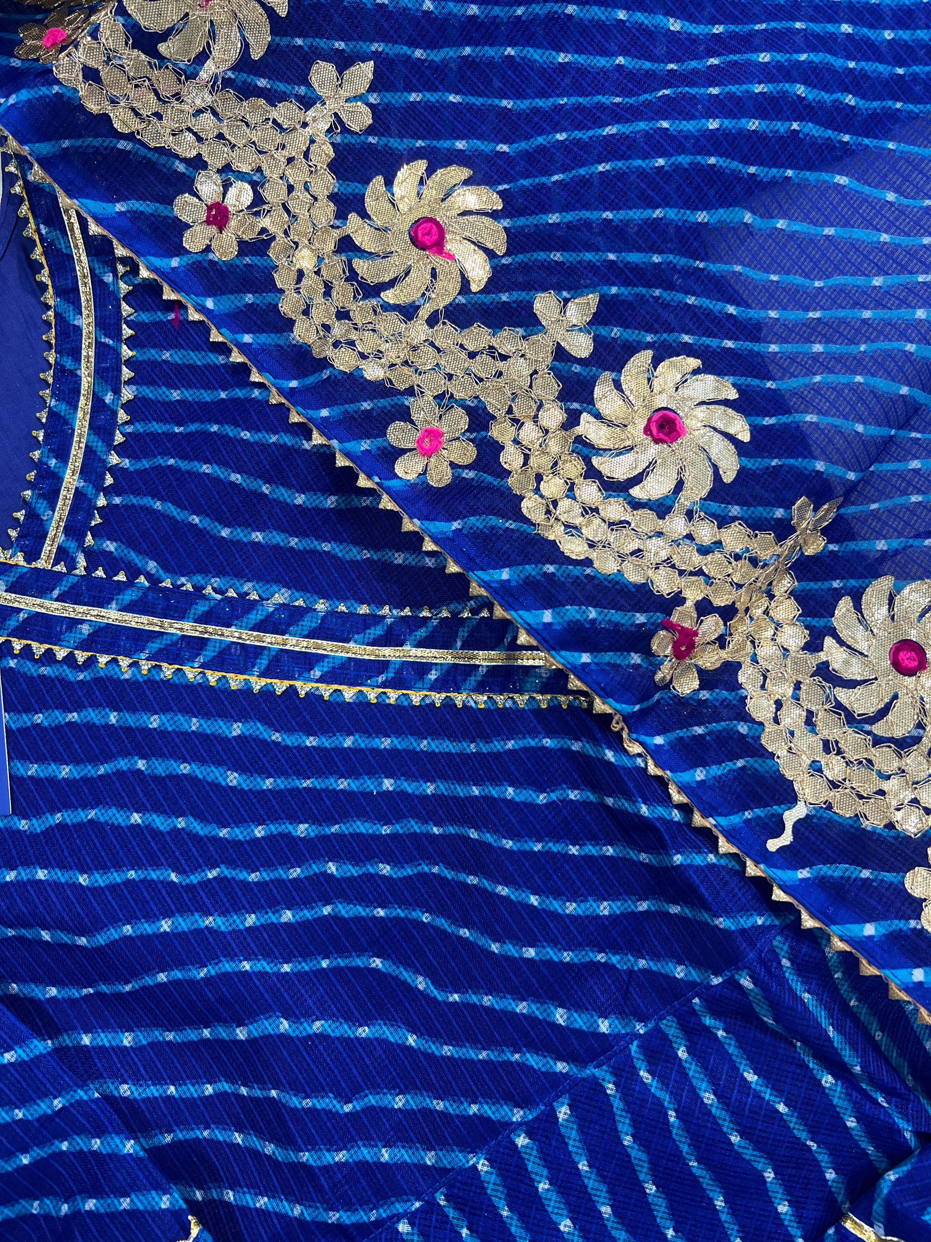 Mahira Blue Kota Doria Leheriya Gotta Detailed Anarkali Set - Image 6