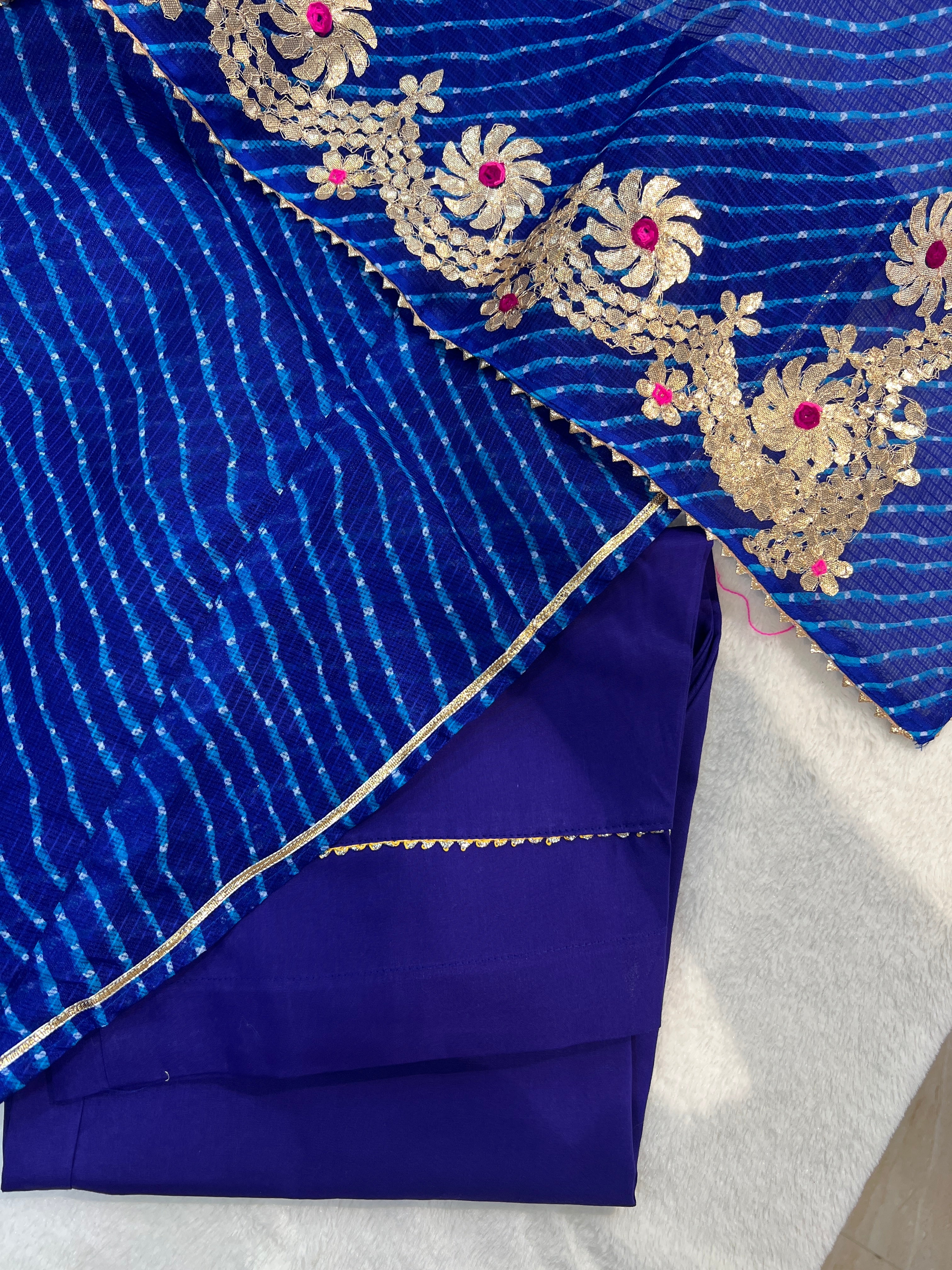 Mahira Blue Kota Doria Leheriya Gotta Detailed Anarkali Set - Image 7