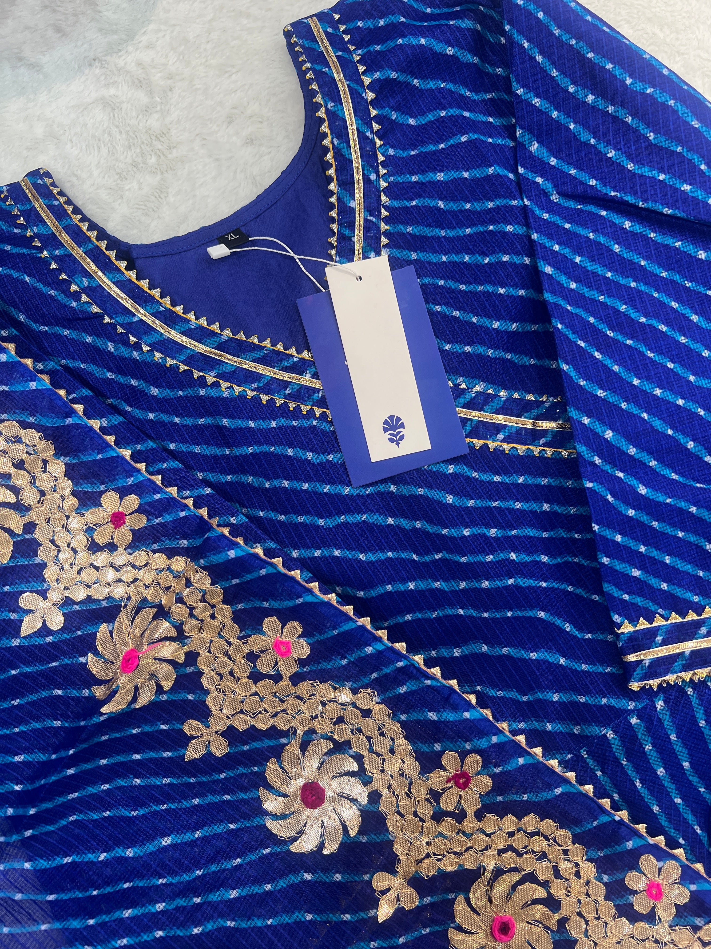 Mahira Blue Kota Doria Leheriya Gotta Detailed Anarkali Set - Image 9