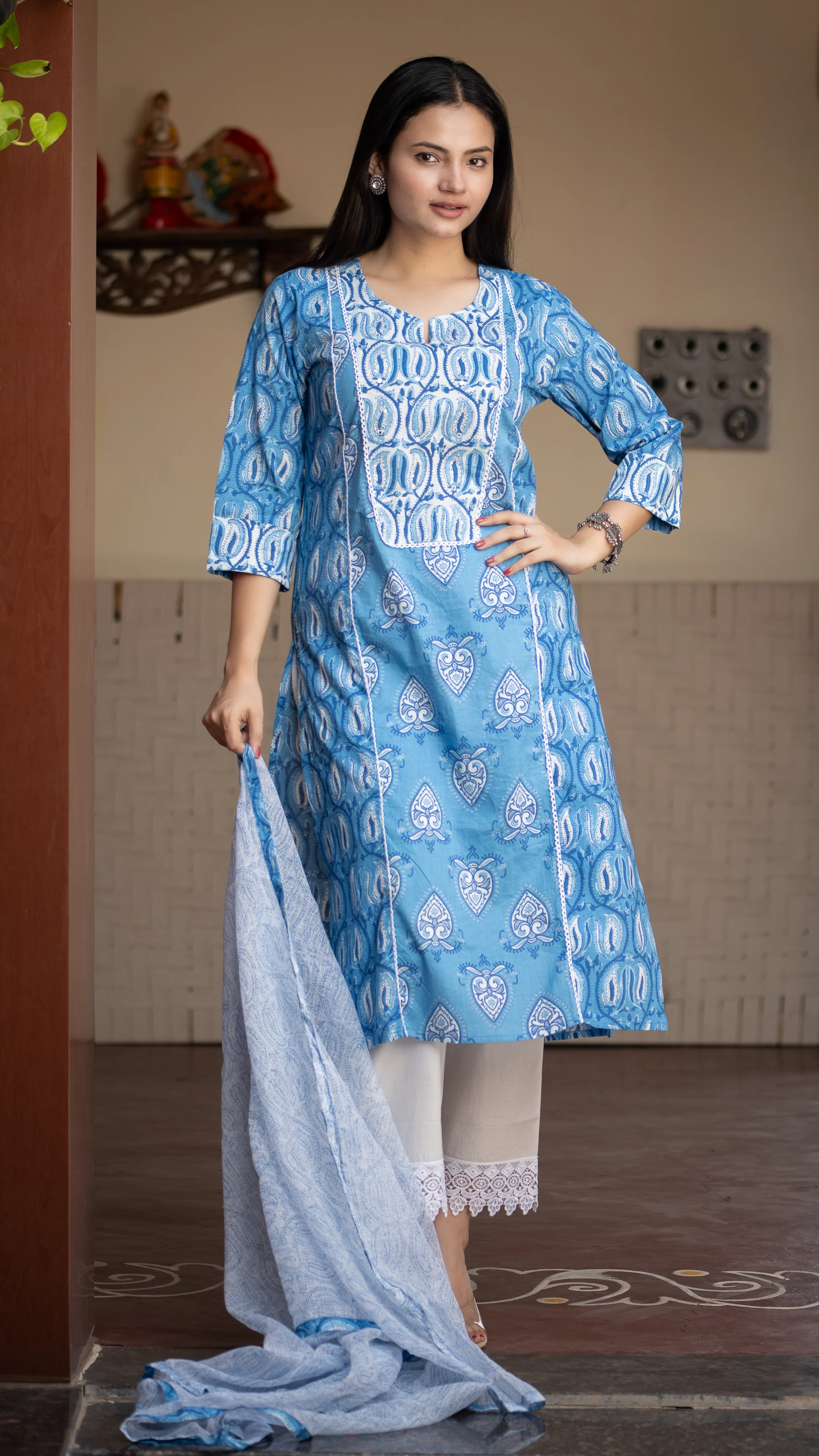 Mashia Cotton Pakistani Suit with Lace Detailing - Image 7