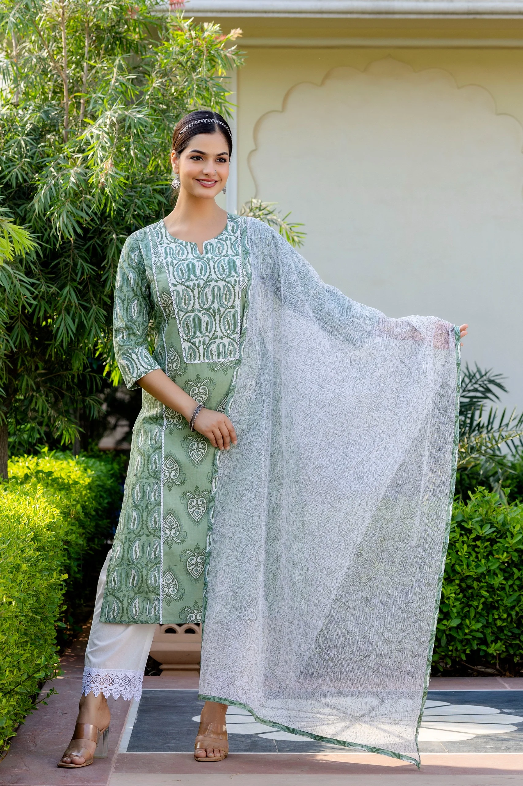 Mashia Cotton Pakistani Suit with Lace Detailing - Image 9
