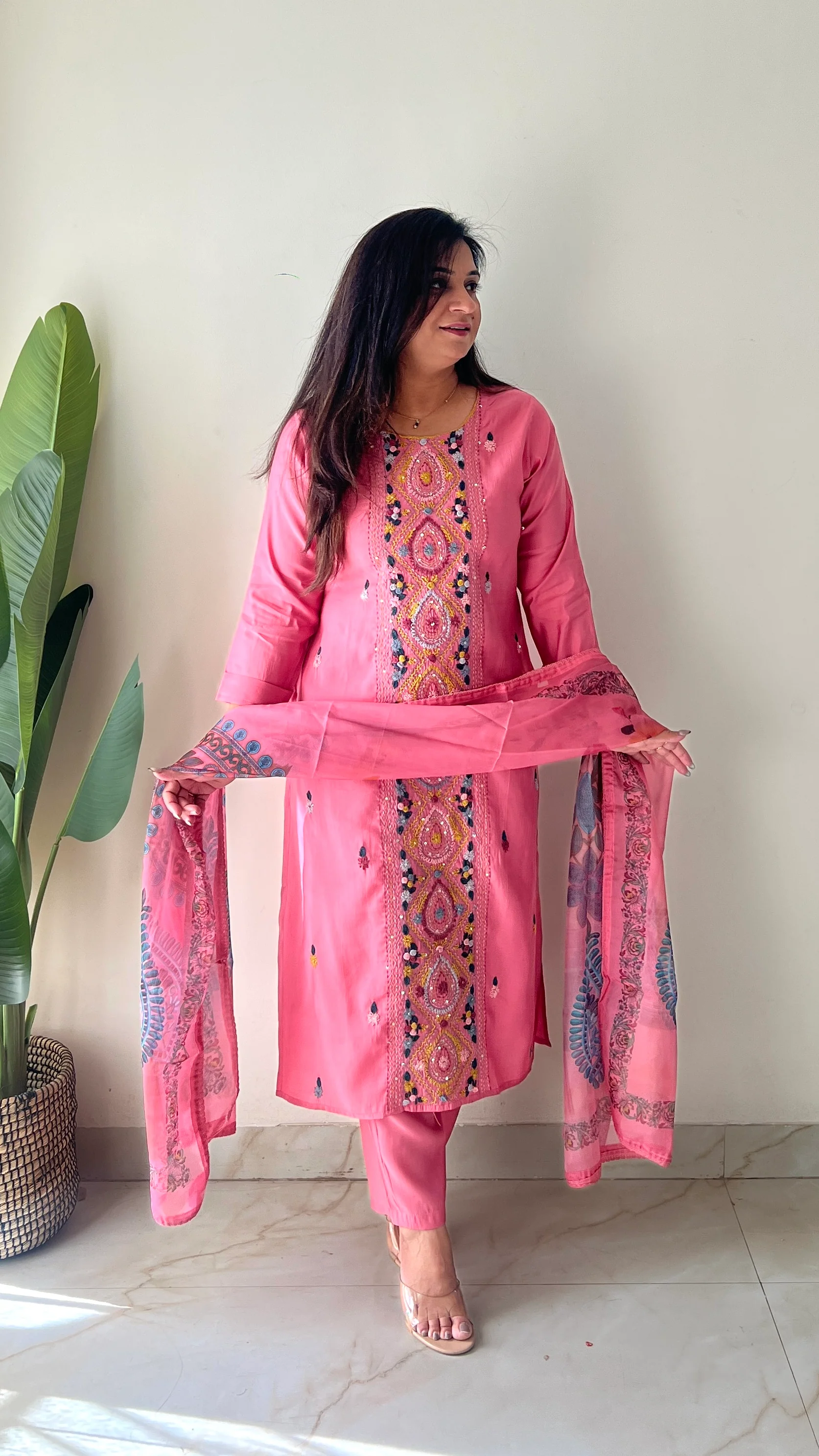 Rubina Modal Silk HandEmbroidered Dupatta Set - Image 5
