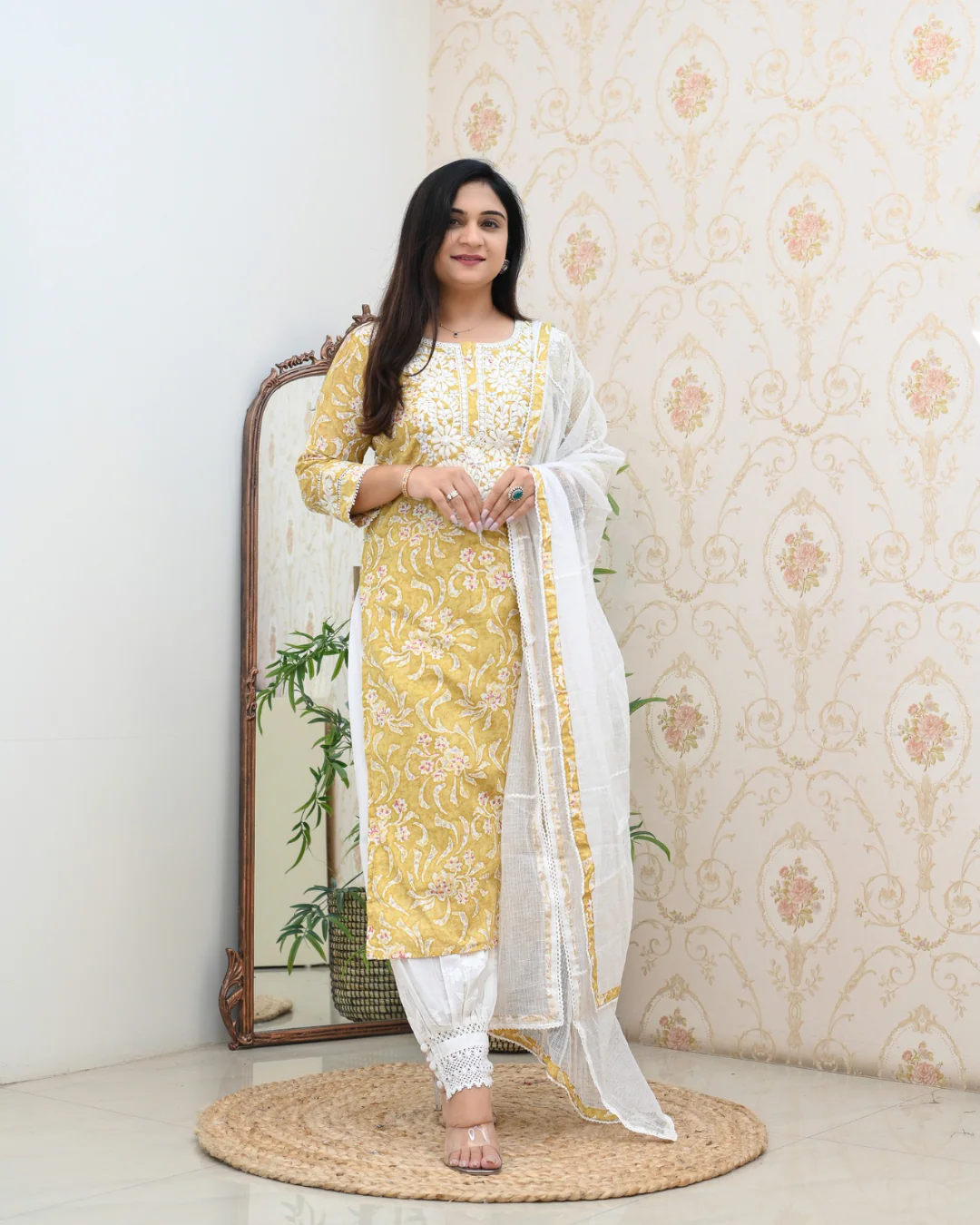 Mul Cotton Floral Lucknowi Gulnar Set - Image 10