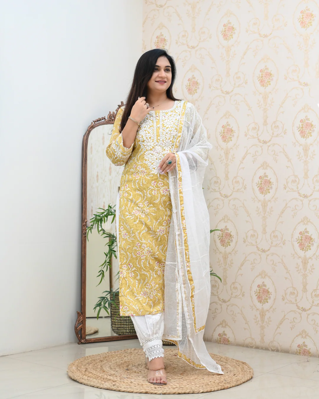 Mul Cotton Floral Lucknowi Gulnar Set - Image 11