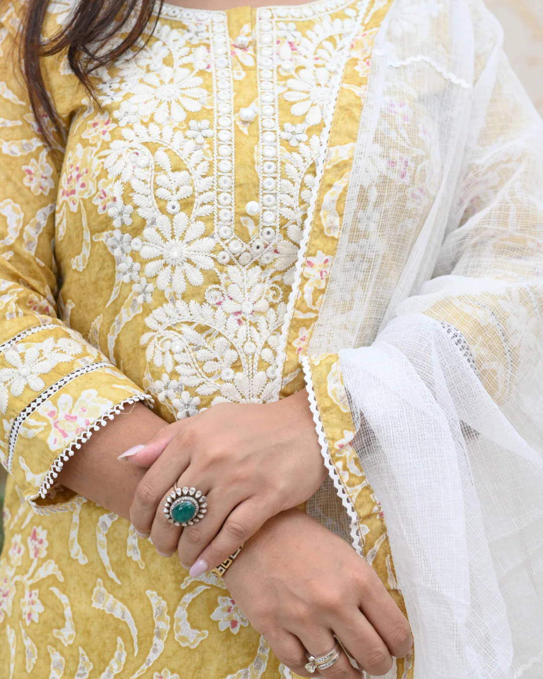 Mul Cotton Floral Lucknowi Gulnar Set - Image 8