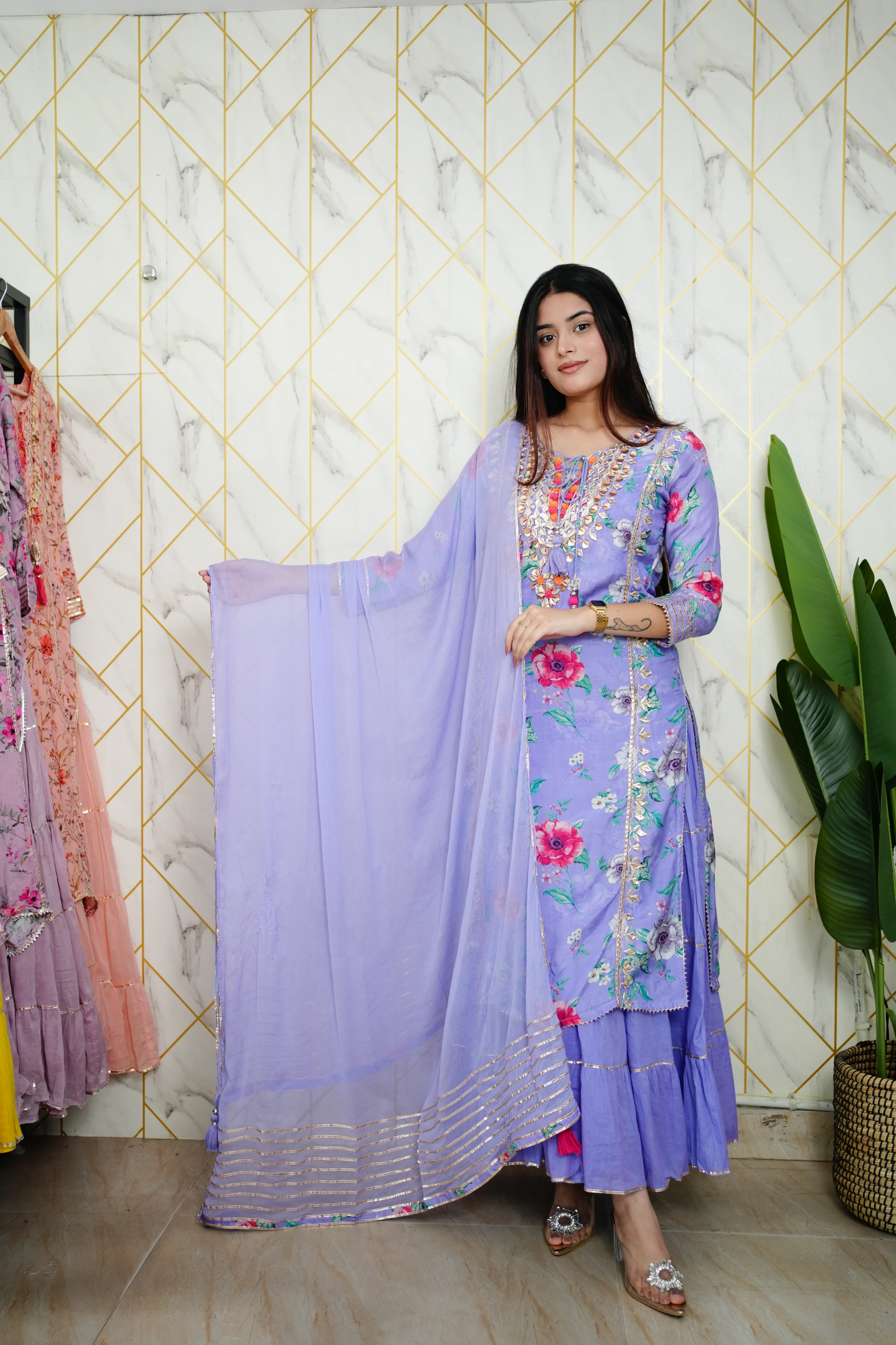 Naaz Floral Indian One Piece Dupatta Set - Image 4