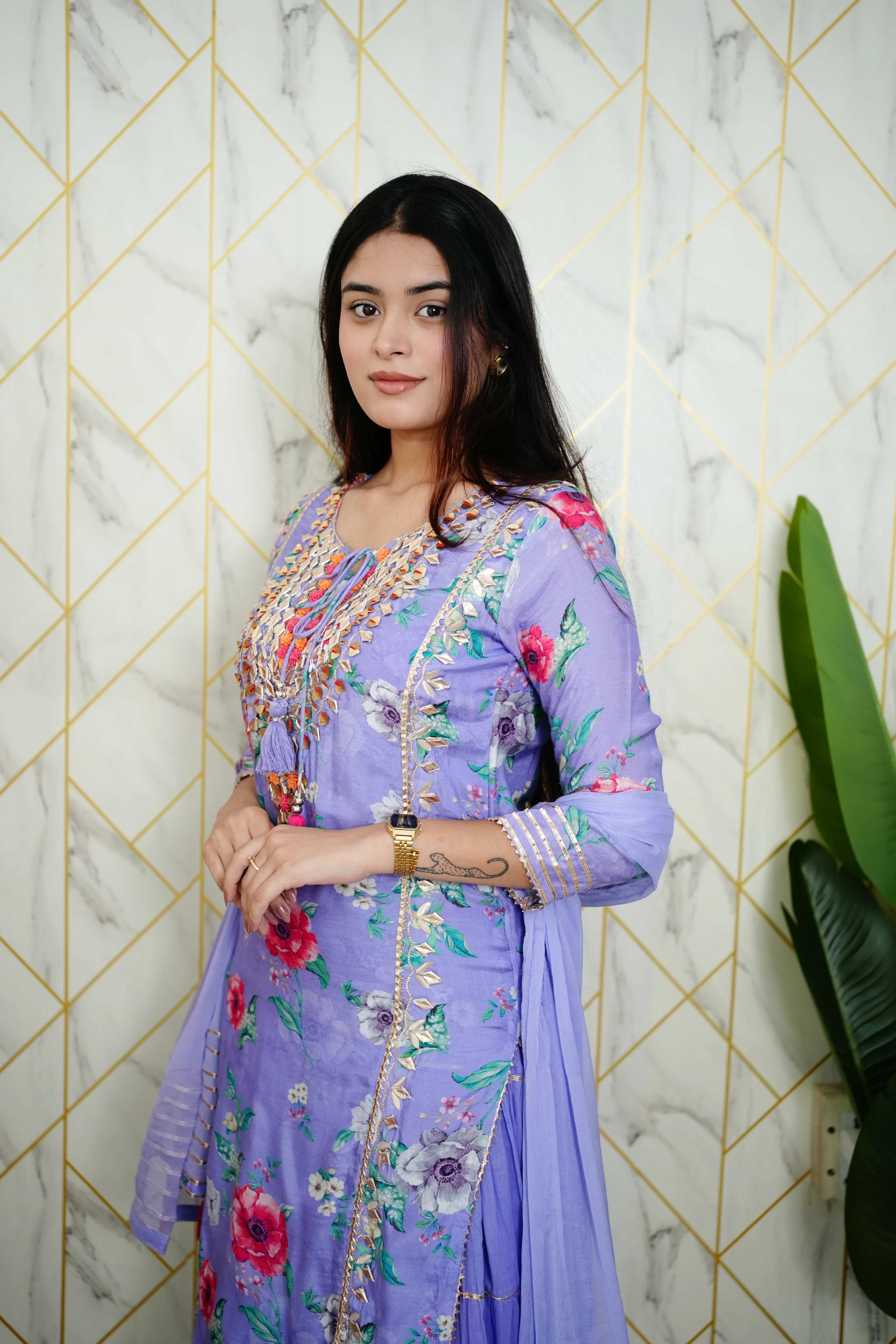 Naaz Floral Indian One Piece Dupatta Set - Image 9
