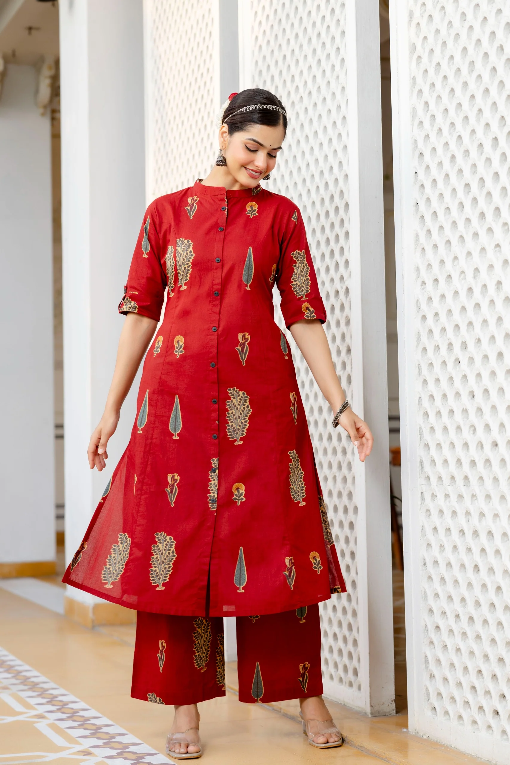 Naaz Red Cotton A-line Coord Set - Image 9