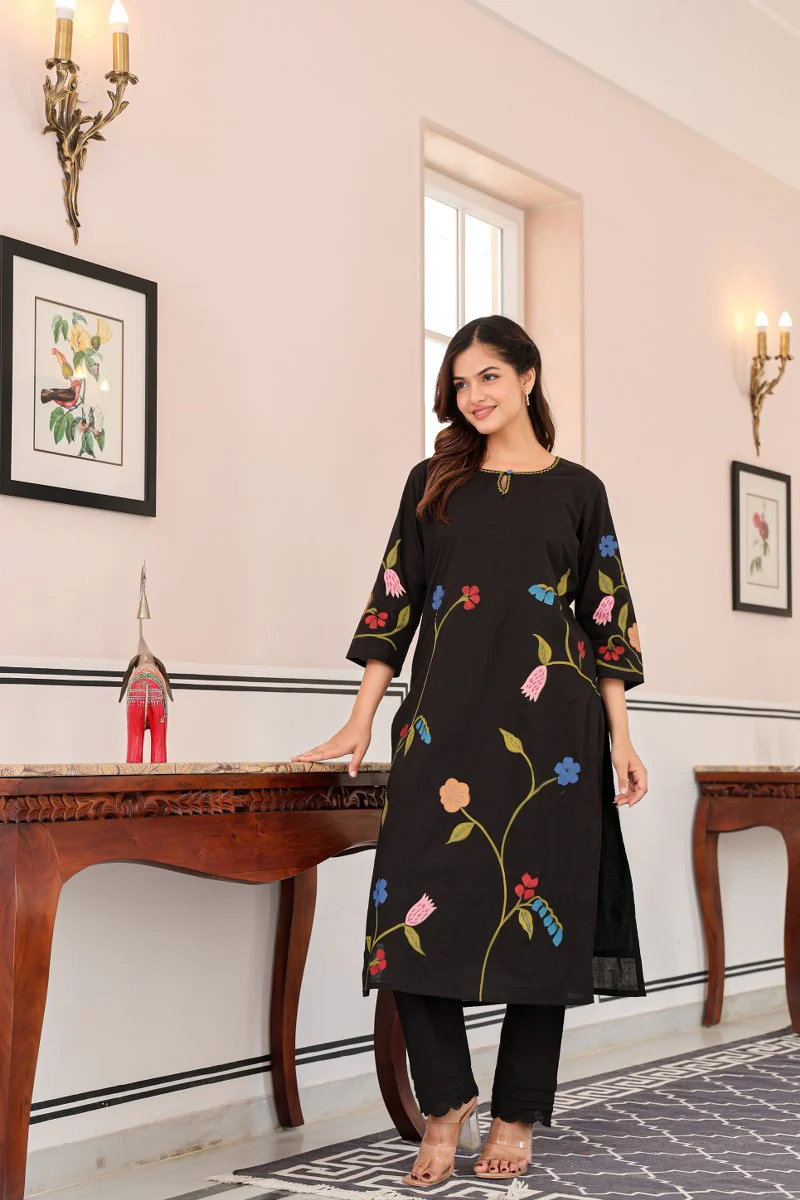 Nagma Mul Cotton A-line HandPainted Pant Set - Image 5