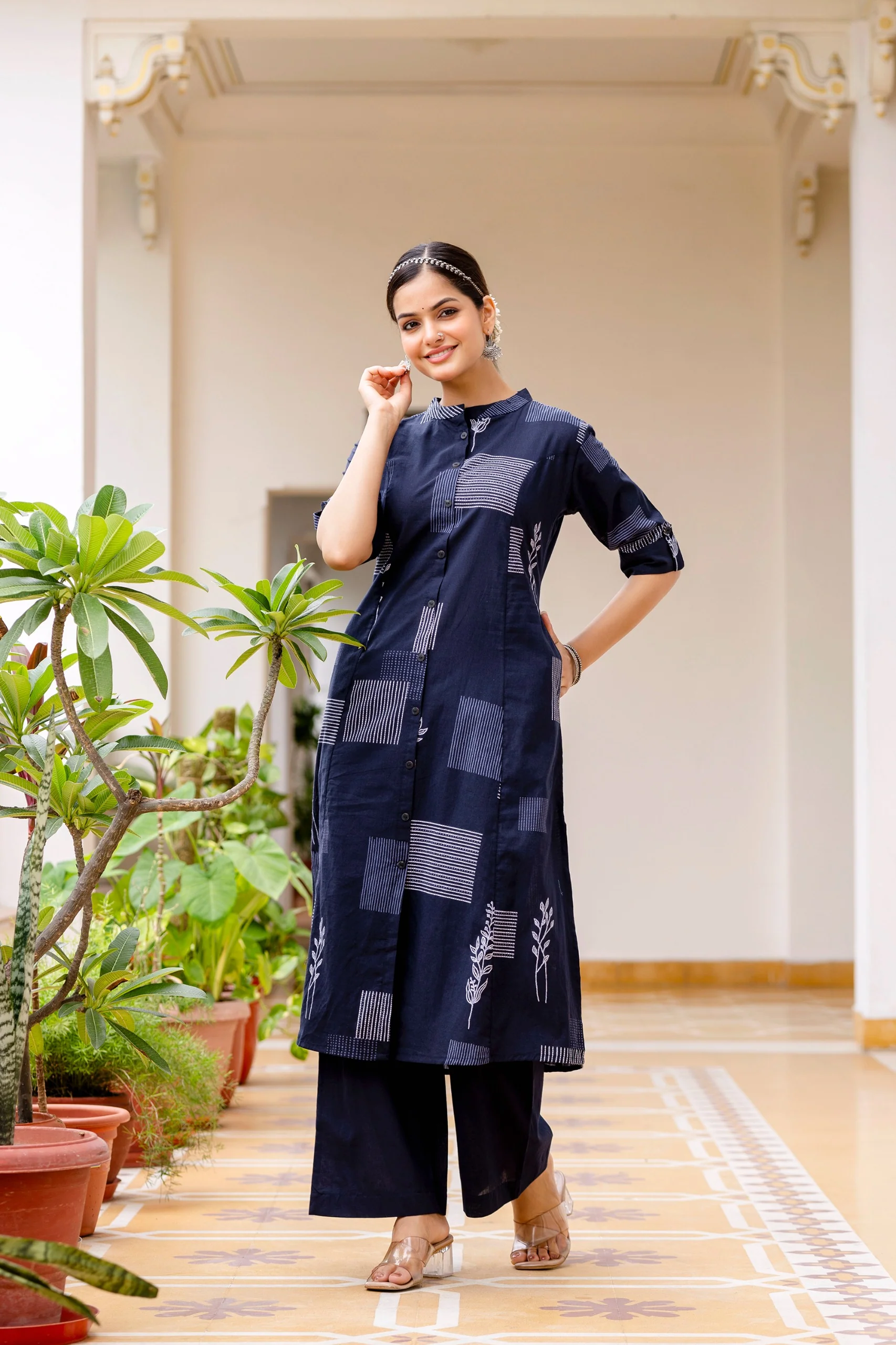 Navy Blue Cotton A-line Coord Set - Image 4