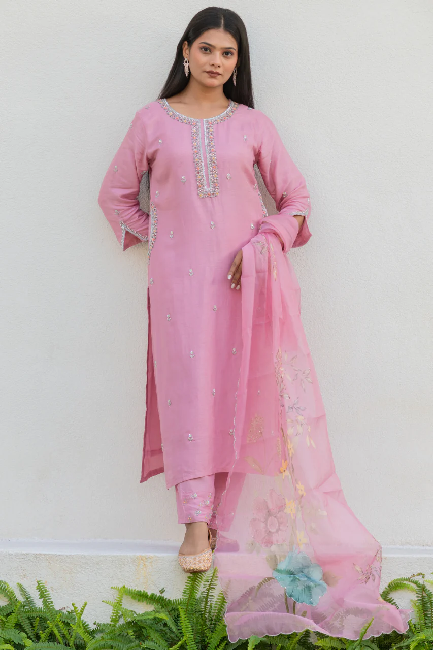 Nazrana Silk Hand Embroidered Pant Set - Image 7