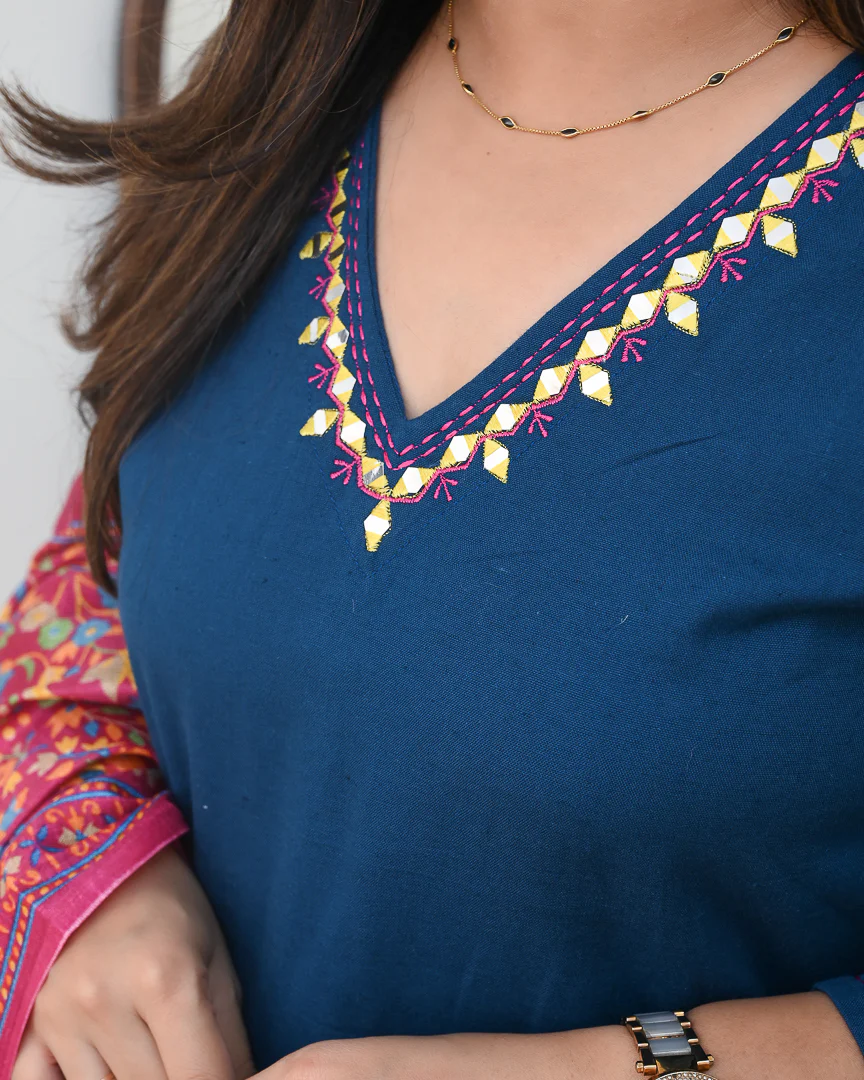 Neelima Blue Cotton Embroidered Pant Set - Image 9