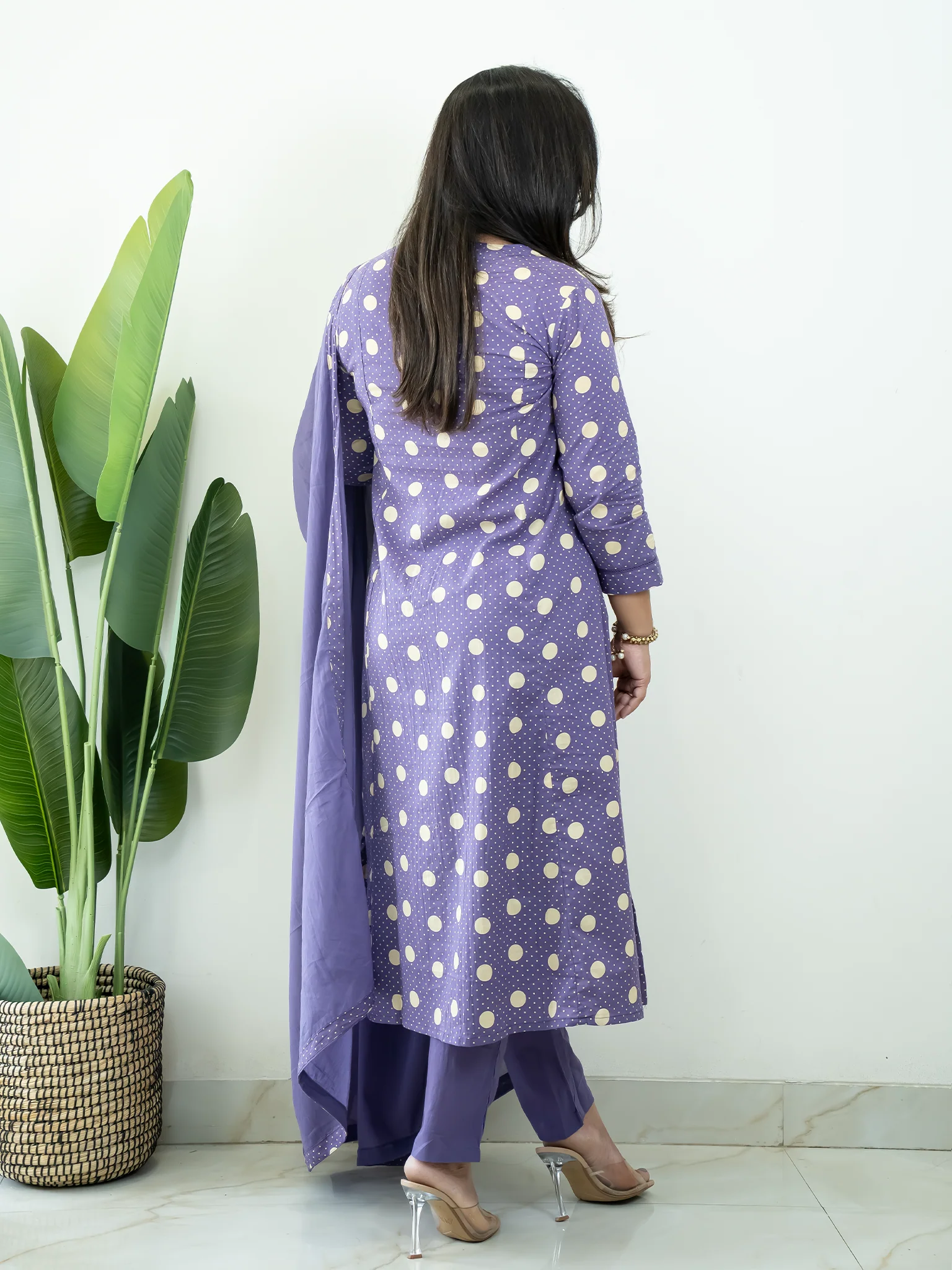 Nisa Purple Polka Mirror Detailed A-line Dupatta Set - Image 11