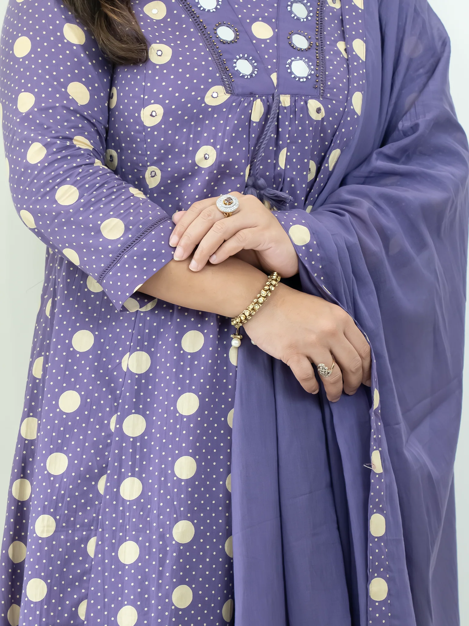 Nisa Purple Polka Mirror Detailed A-line Dupatta Set - Image 9