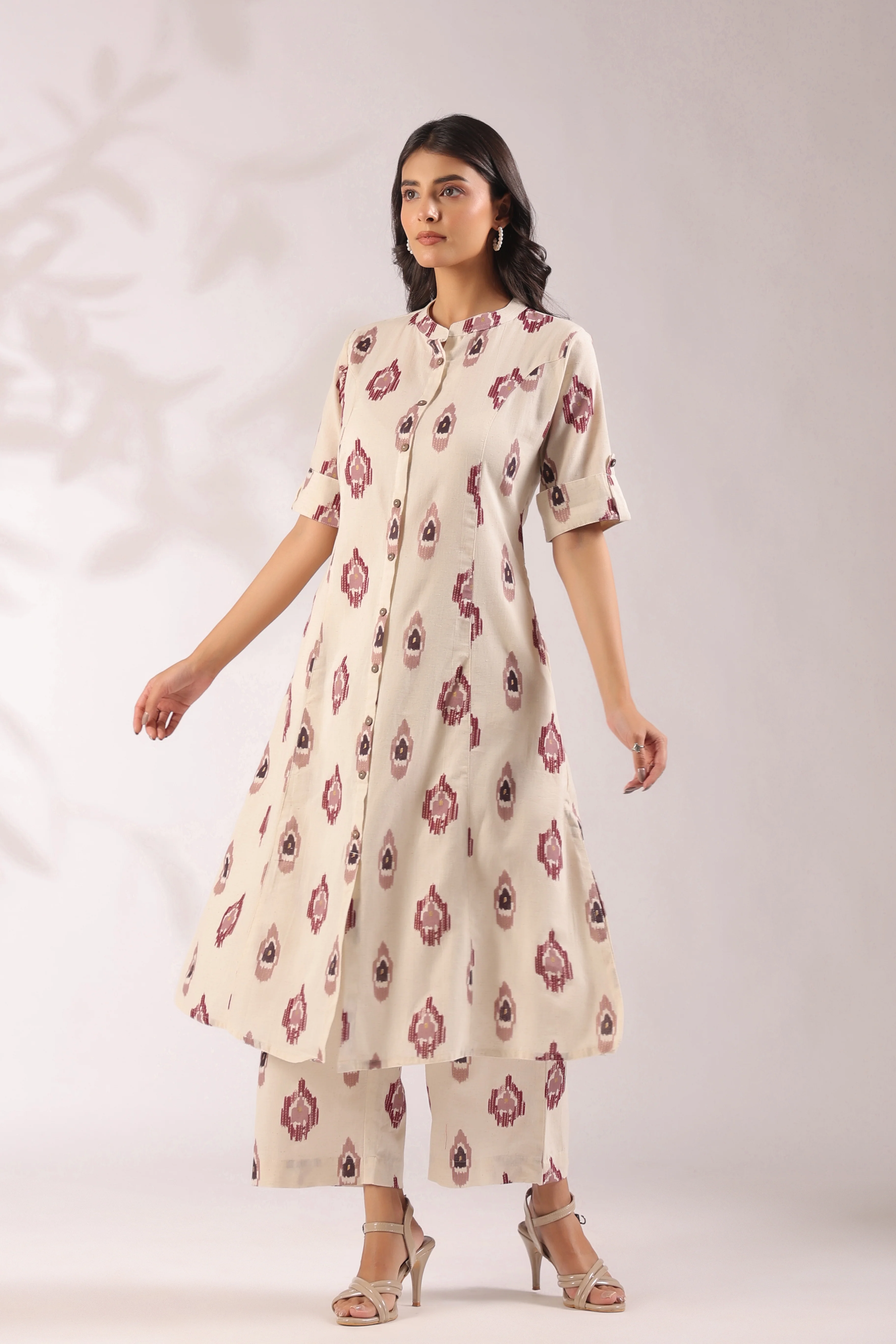 Offwhite Ikkat Cotton A-line Coord Set