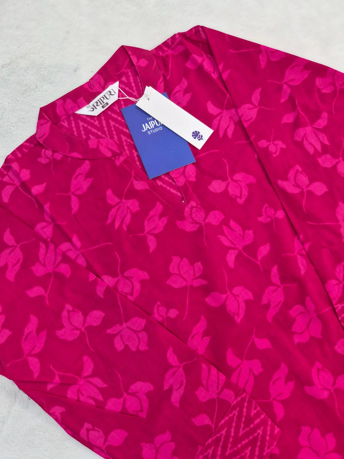 Pink Floral Casual Cotton Straight Kurta - Image 3