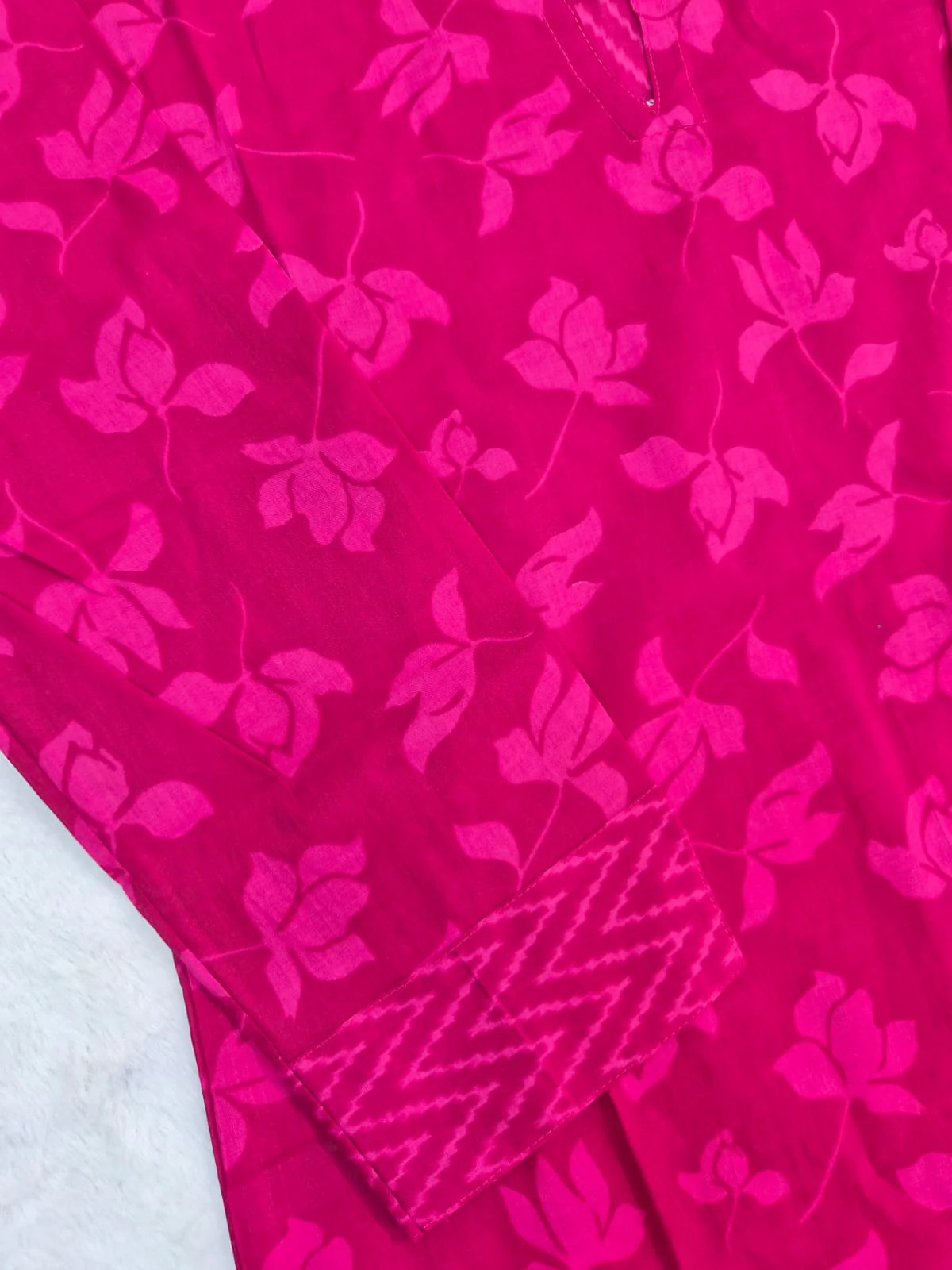 Pink Floral Casual Cotton Straight Kurta - Image 4