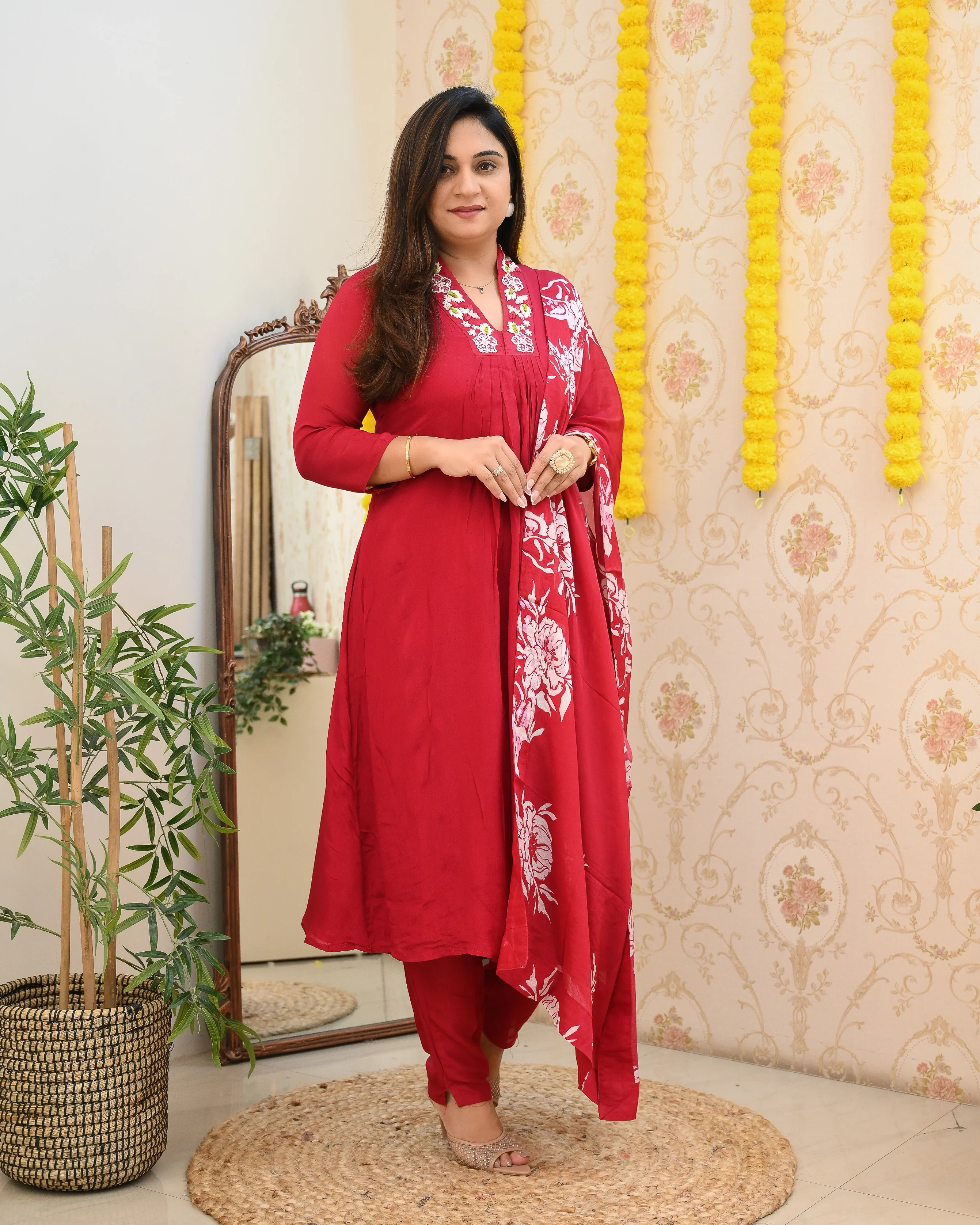 Premium Chinnon Hand Embroidered A-line Pant Set - Image 5