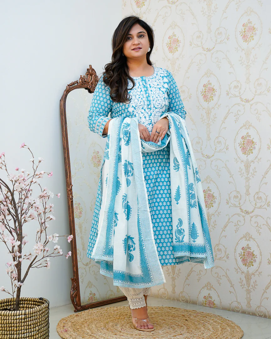 Premium Cotton Handblock Lucknowi Afgani Set - Image 14