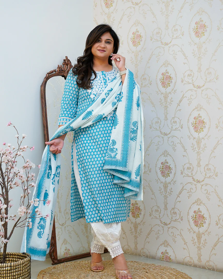 Premium Cotton Handblock Lucknowi Afgani Set - Image 15