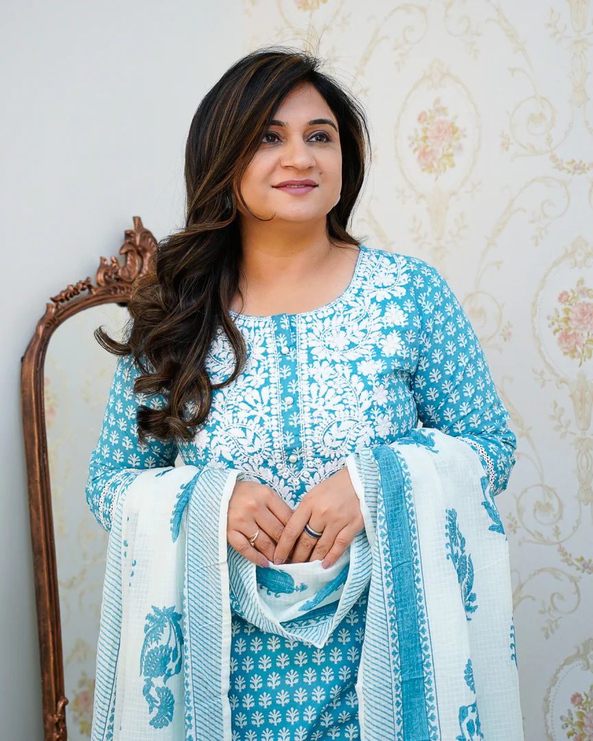Premium Cotton Handblock Lucknowi Afgani Set - Image 16