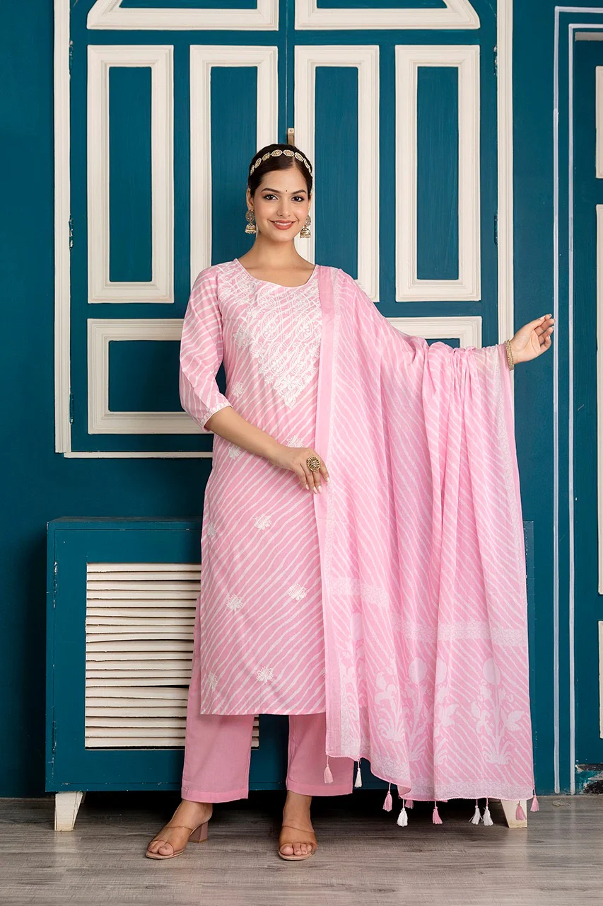 Premium Cotton Leheriya Embroidered Pant Set - Image 6