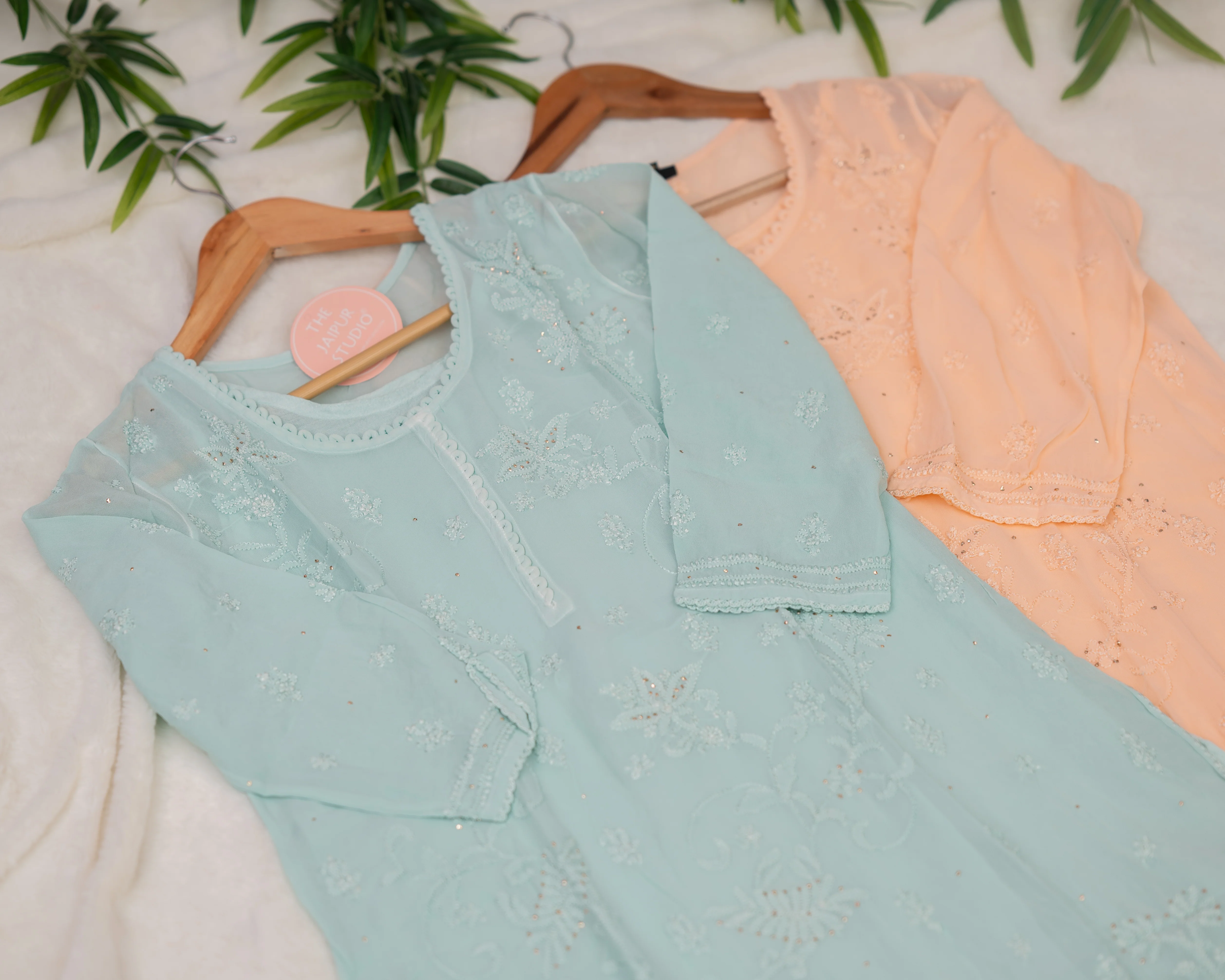 Premium Georgette Hand Embroidered Lucknowi Kurta - Image 6