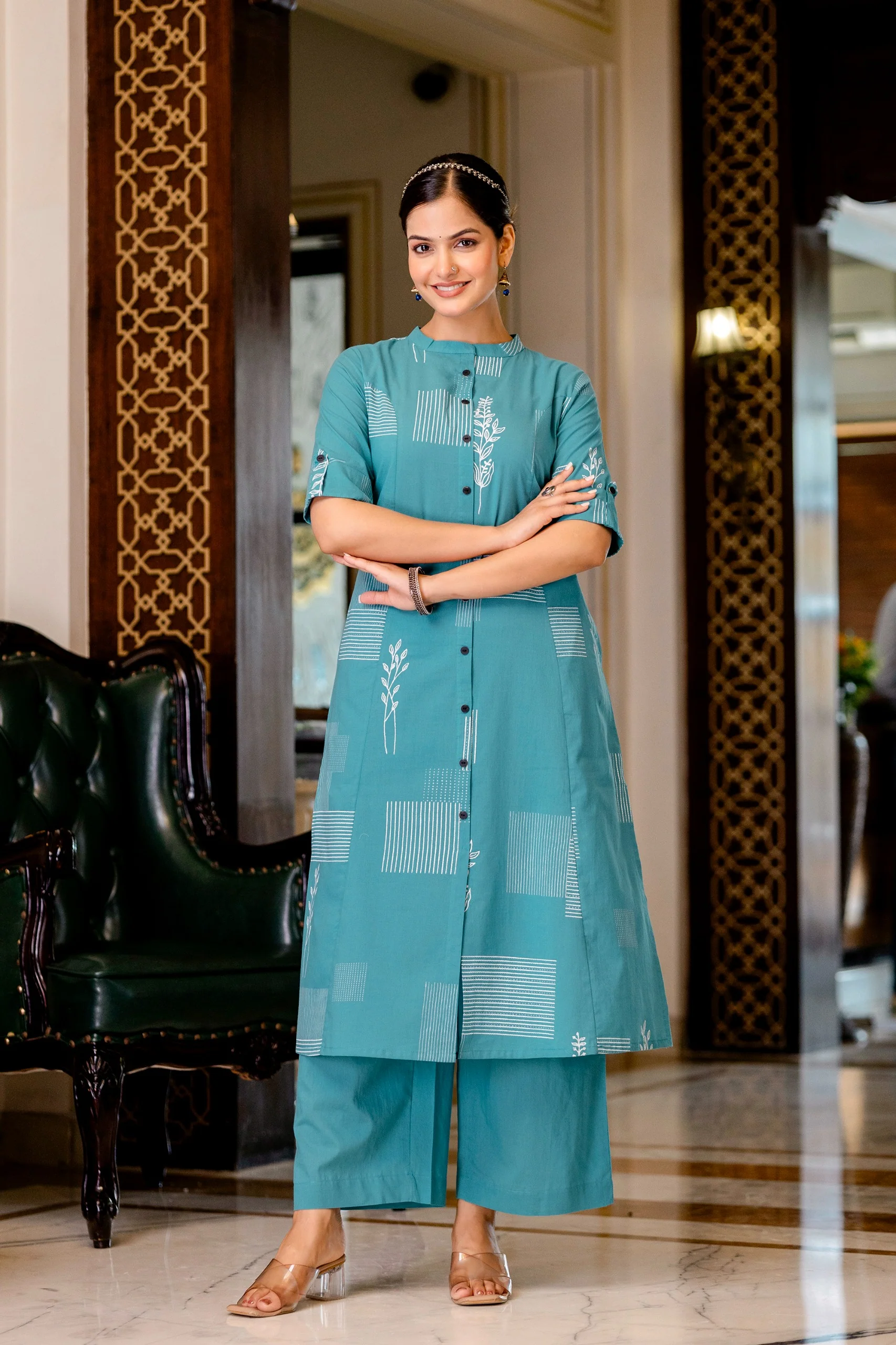 Rama Green Cotton A-line Coord Set - Image 3