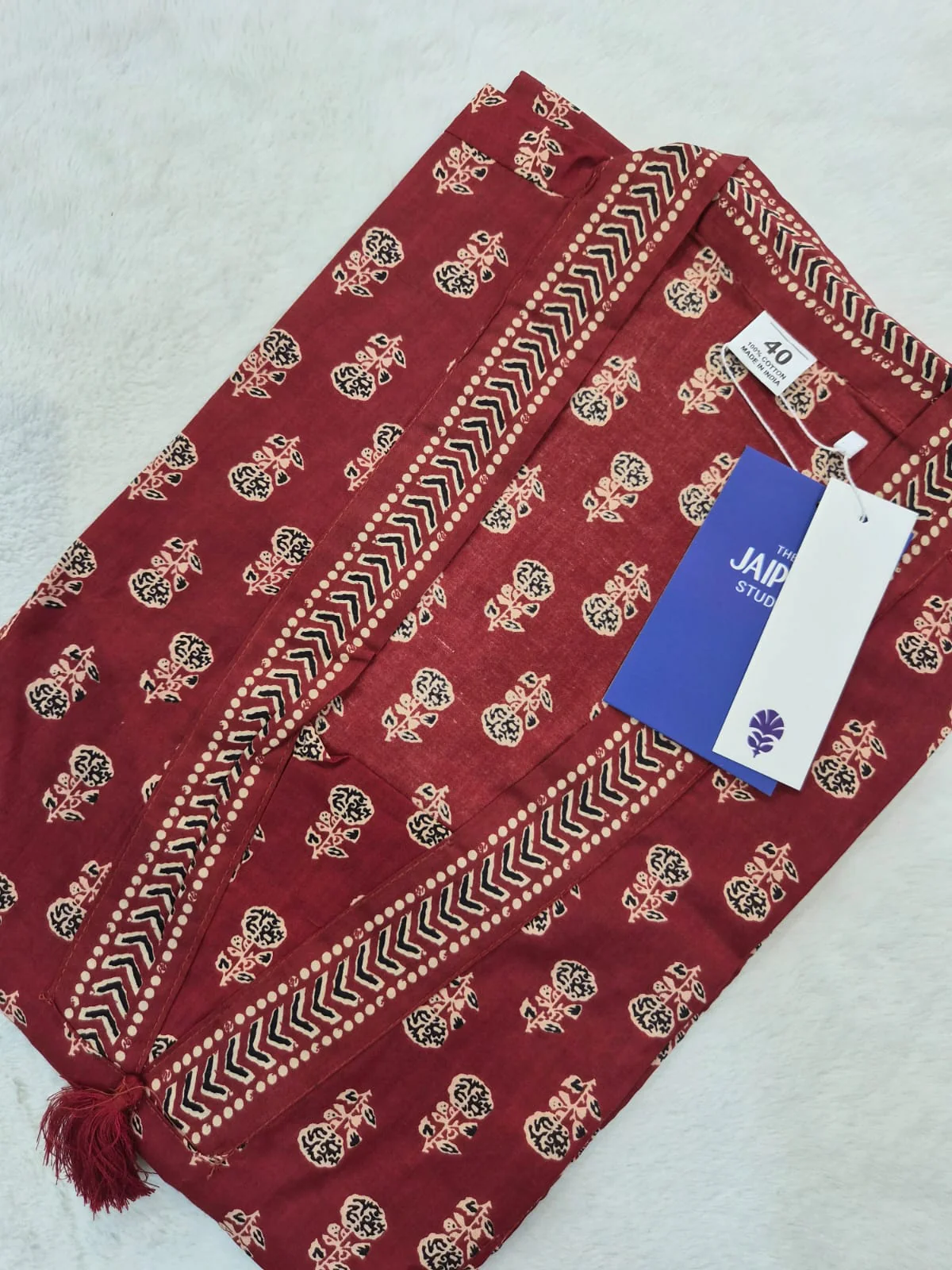 Red Ajrakh Casual Cotton Straight Kurta - Image 2
