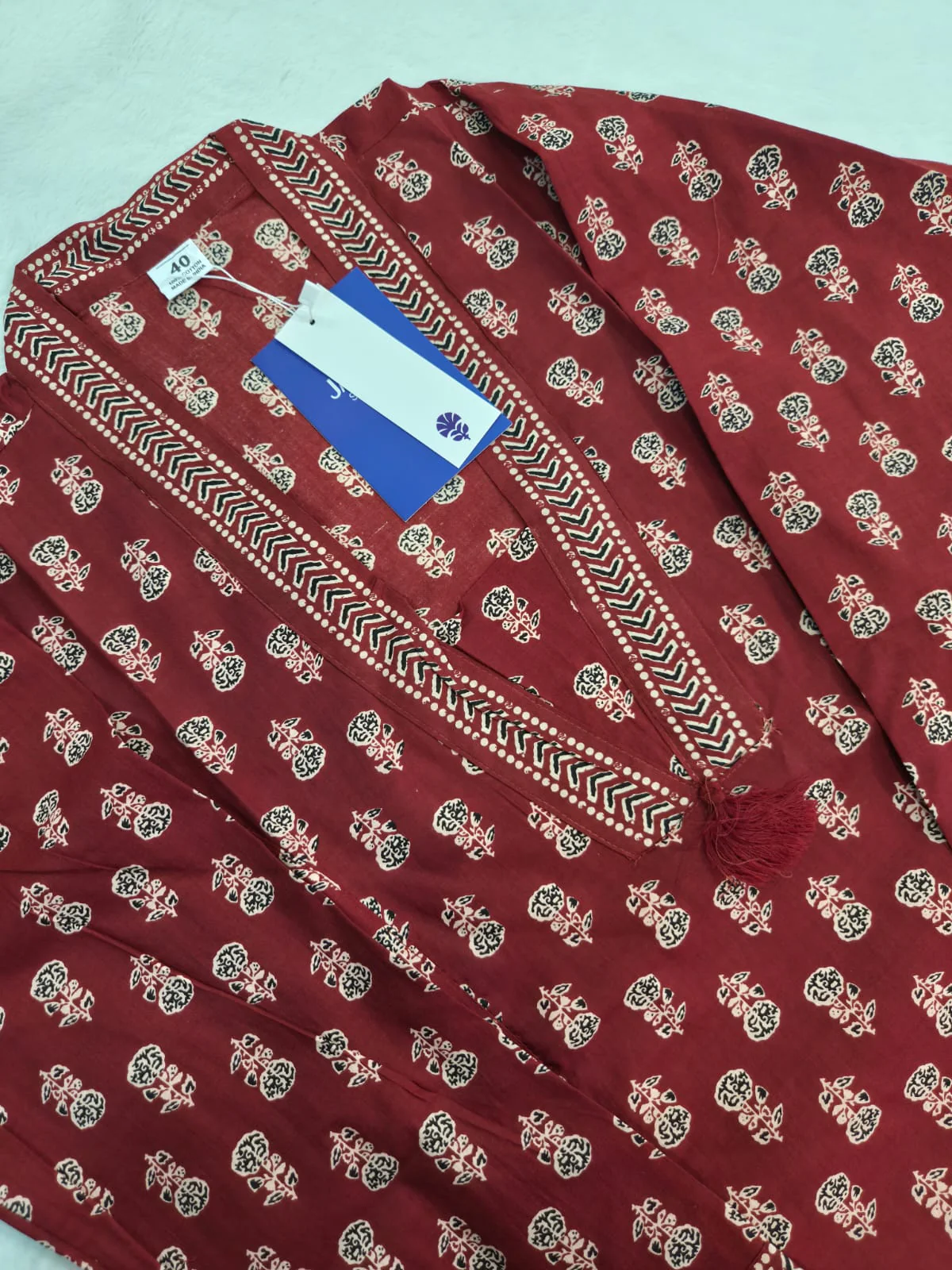 Red Ajrakh Casual Cotton Straight Kurta - Image 3