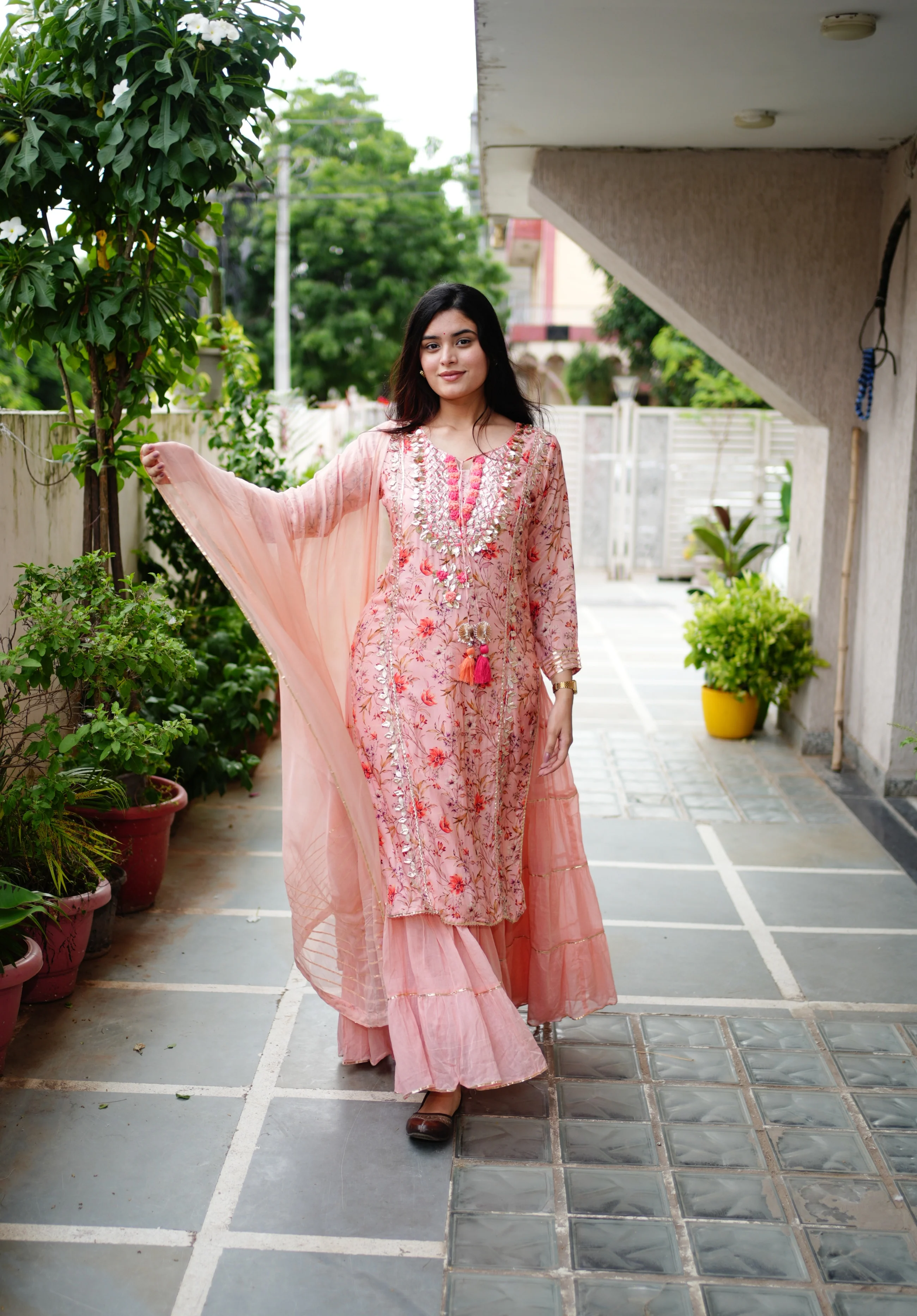 Reem Floral Indian One Piece Dupatta Set - Image 3