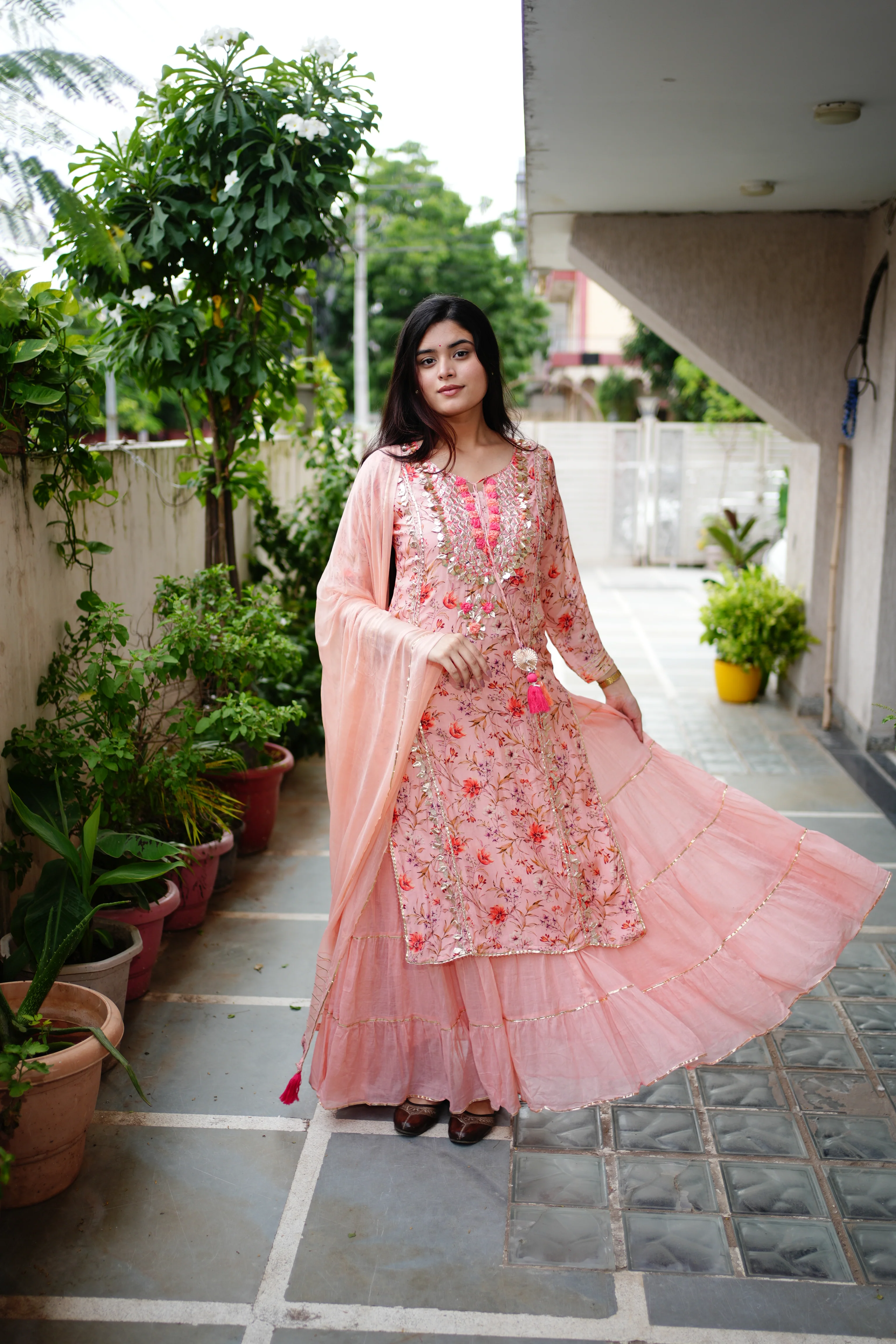 Reem Floral Indian One Piece Dupatta Set - Image 4
