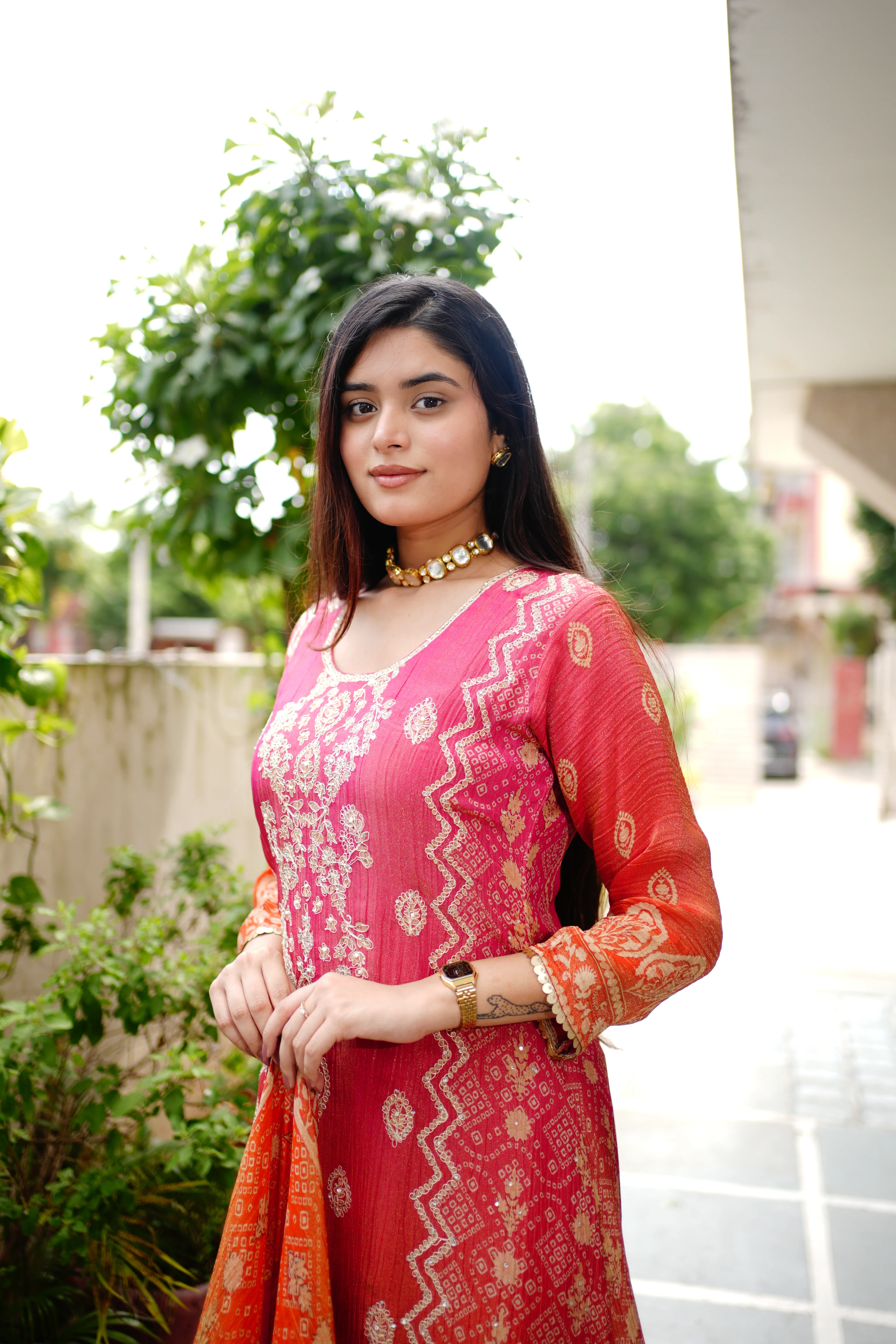 Rehana Asymmetric Shimmer Tissue  Embroidered Pant Set - Image 14
