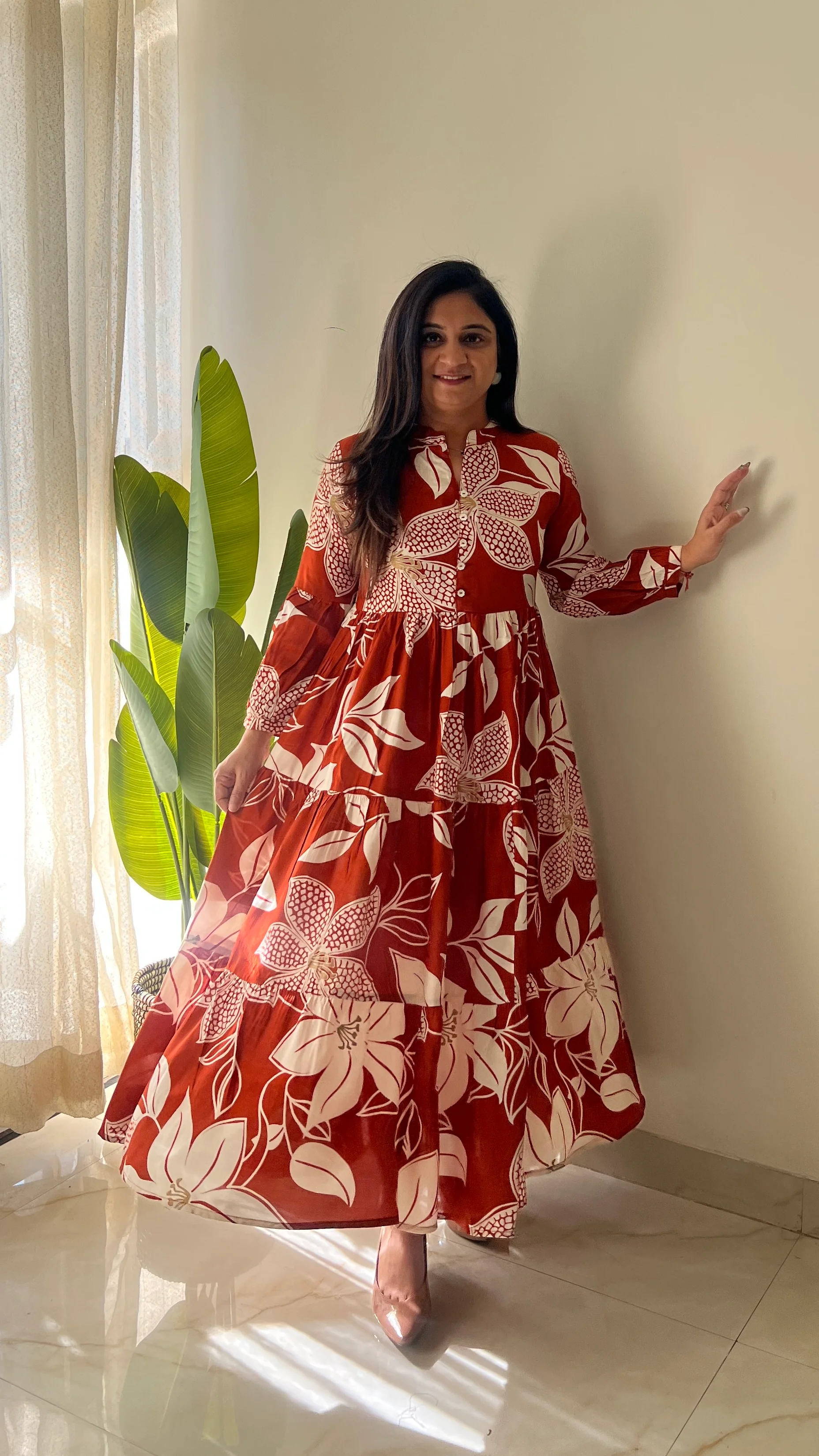 Sarfa Rust Crystal Muslin Casual Long Dress - Image 10