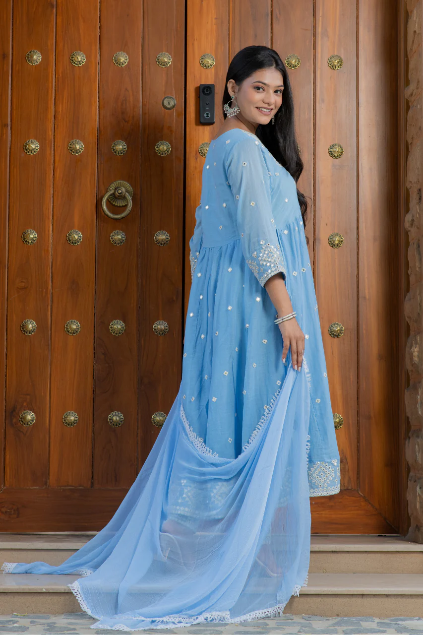 Sahaj Mul Cotton Embroidered Anarkali Set - Image 13