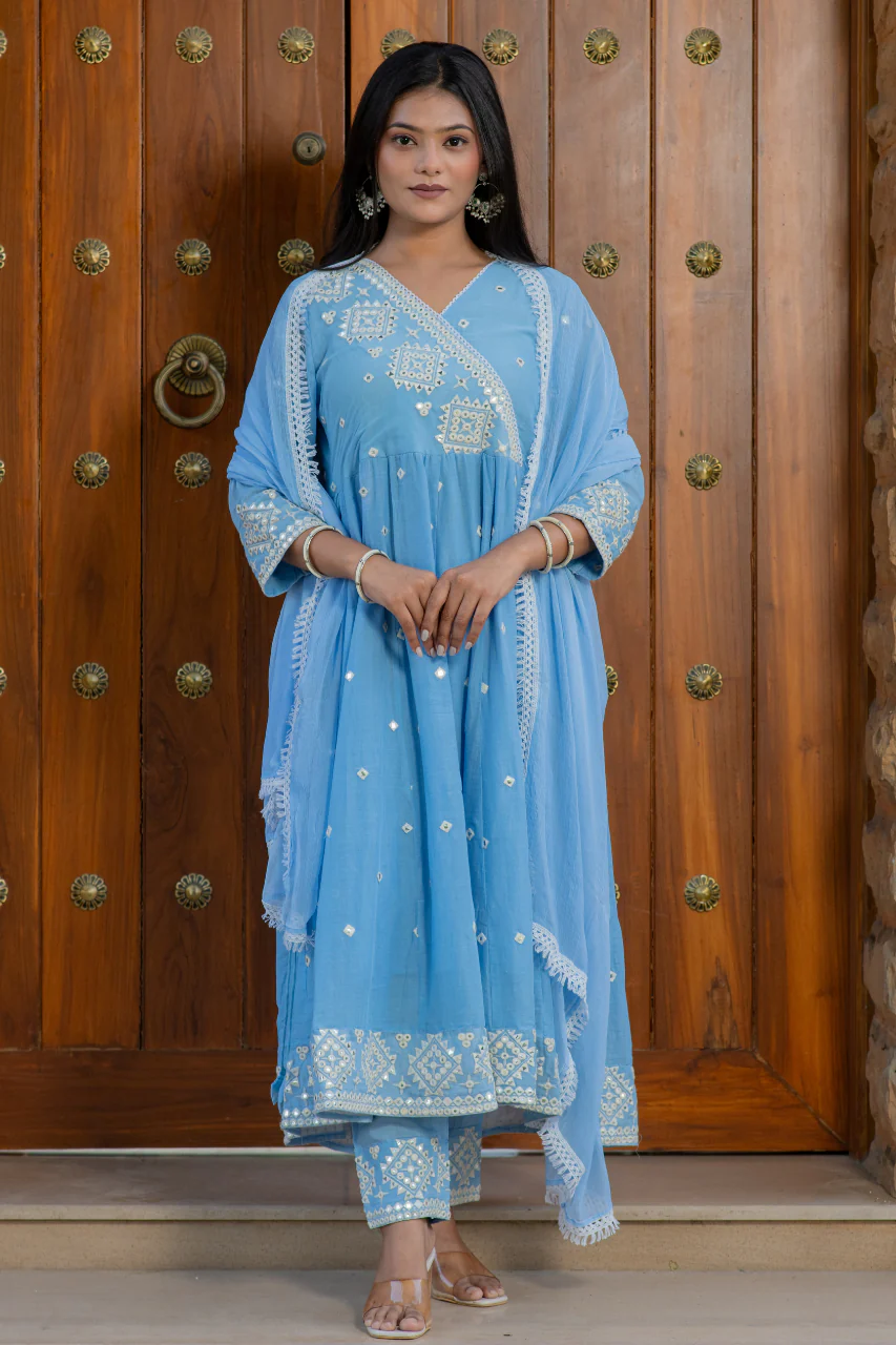 Sahaj Mul Cotton Embroidered Anarkali Set - Image 3