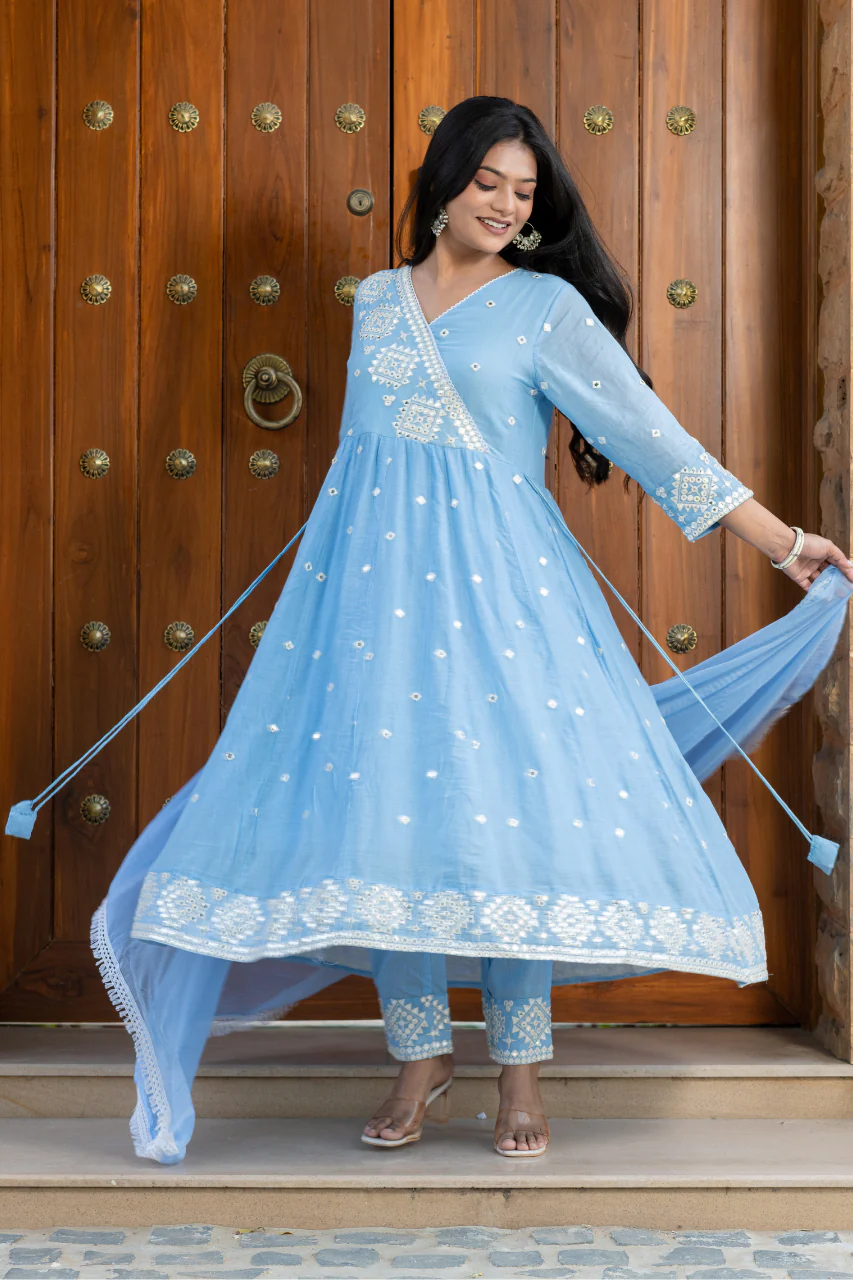 Sahaj Mul Cotton Embroidered Anarkali Set - Image 4