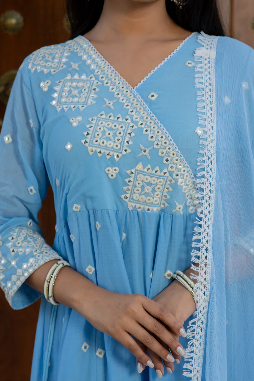 Sahaj Mul Cotton Embroidered Anarkali Set - Image 7