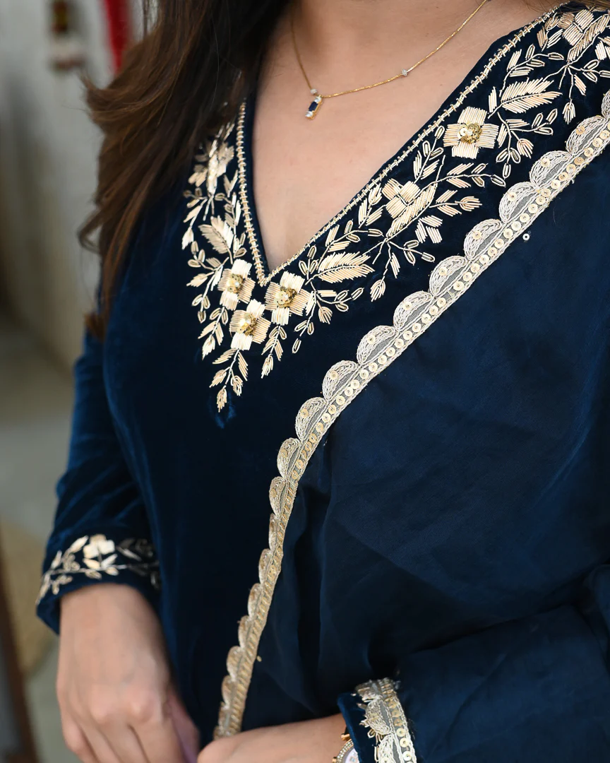 Sajda Velvet Hand Embroidered Pant Set - Image 3
