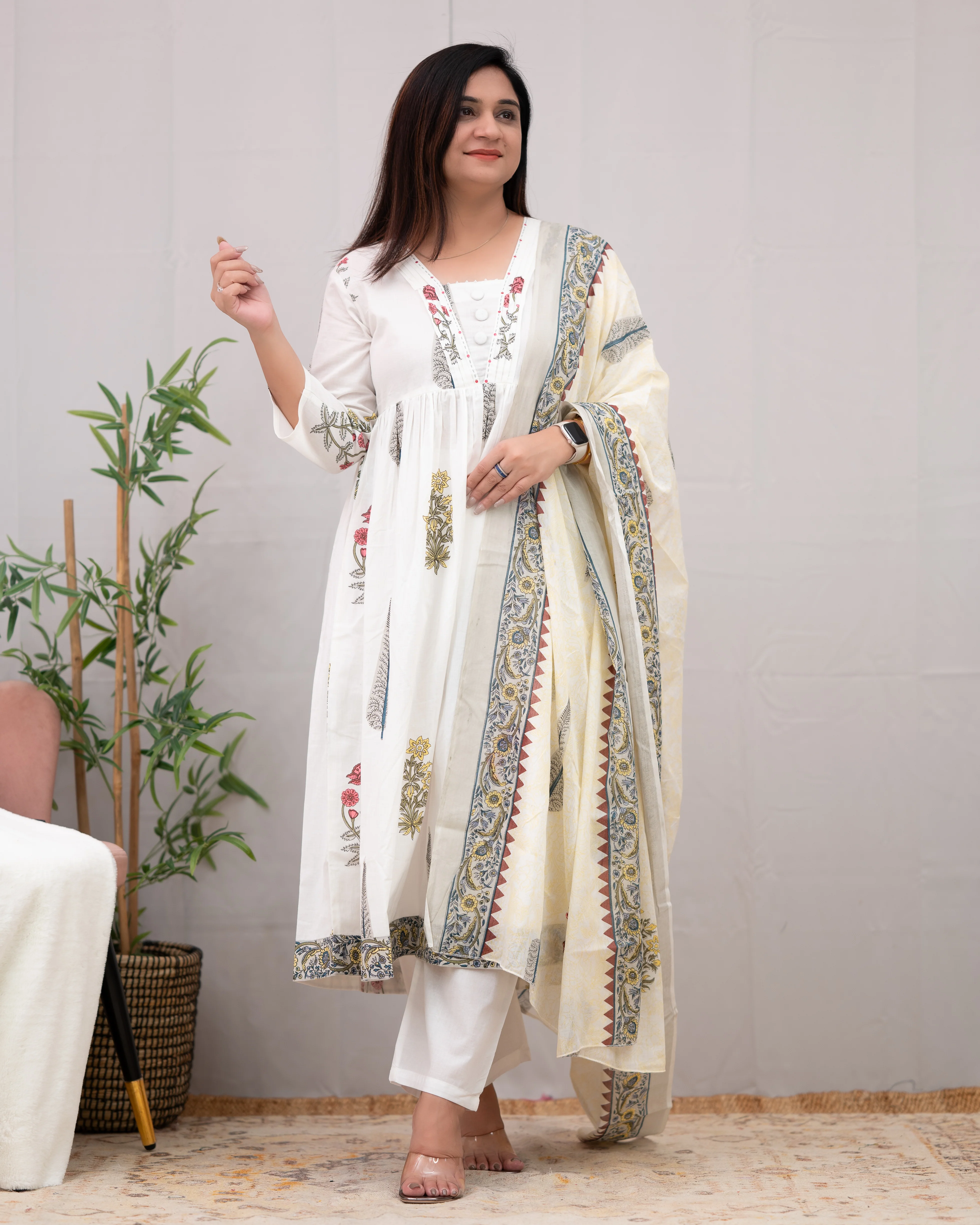 Samiksha Handblock Premium Cotton A-line Pant Set