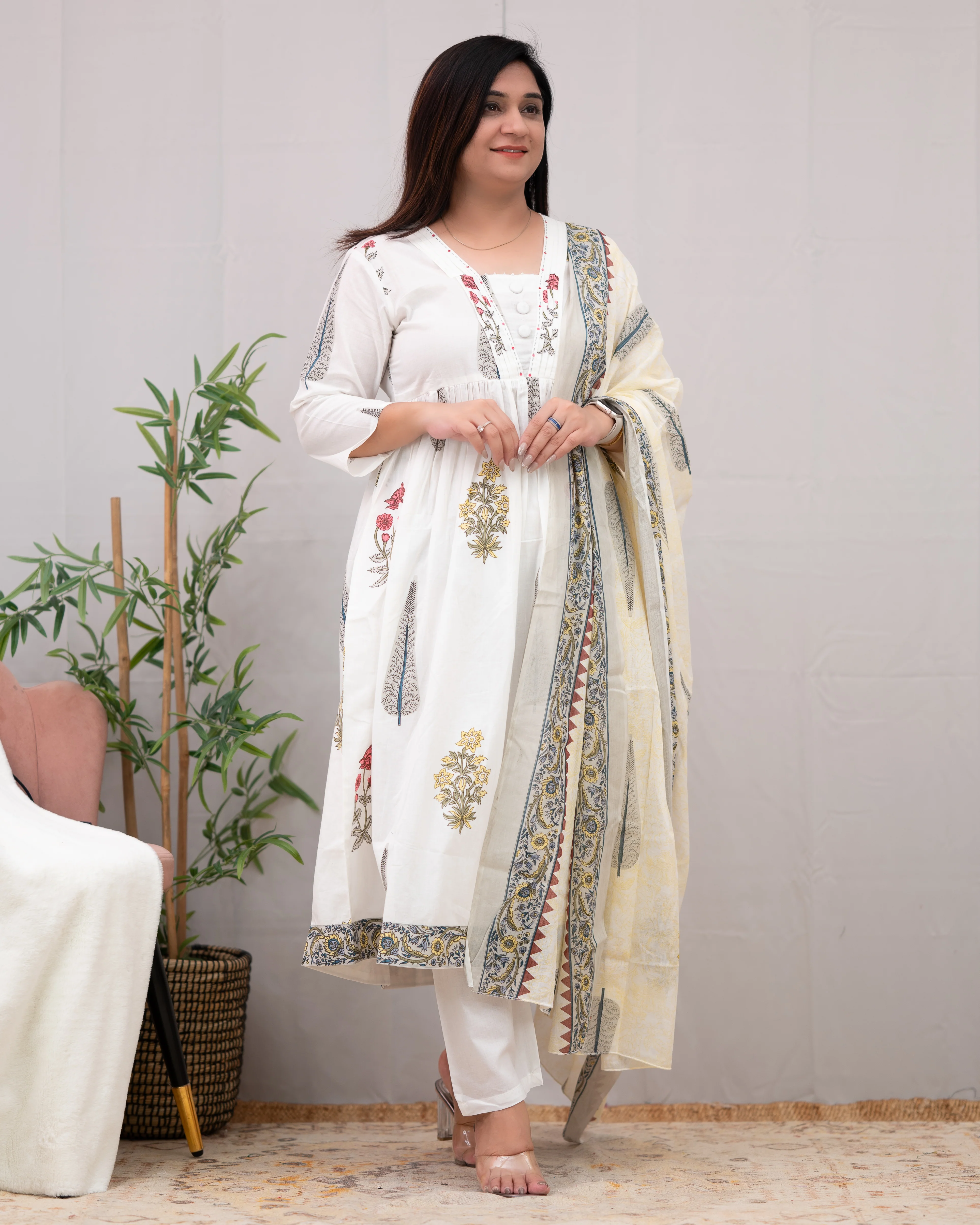 Samiksha Handblock Premium Cotton A-line Pant Set - Image 3