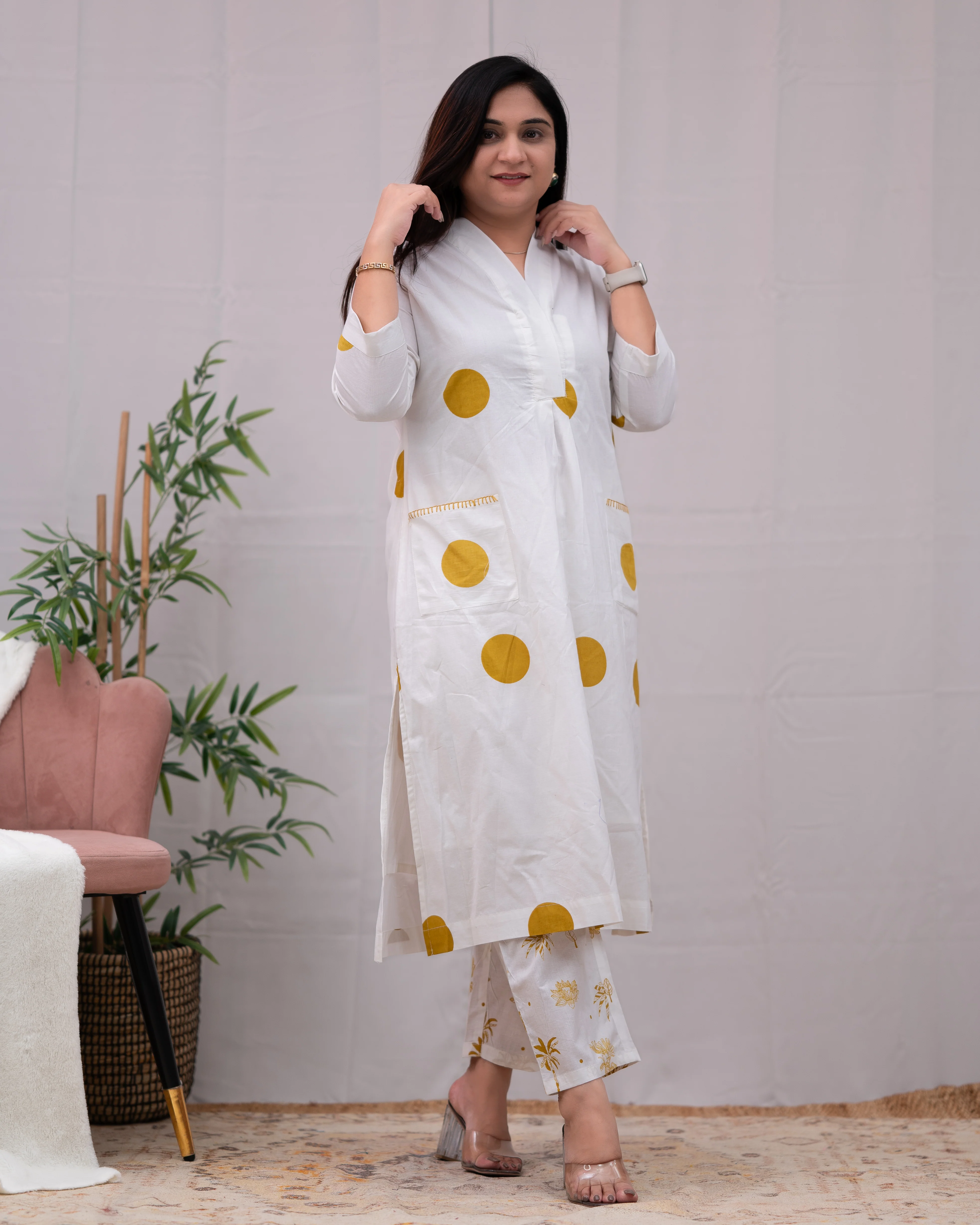 Sara Polka Print Mul Cotton A-line Coord Set - Image 7