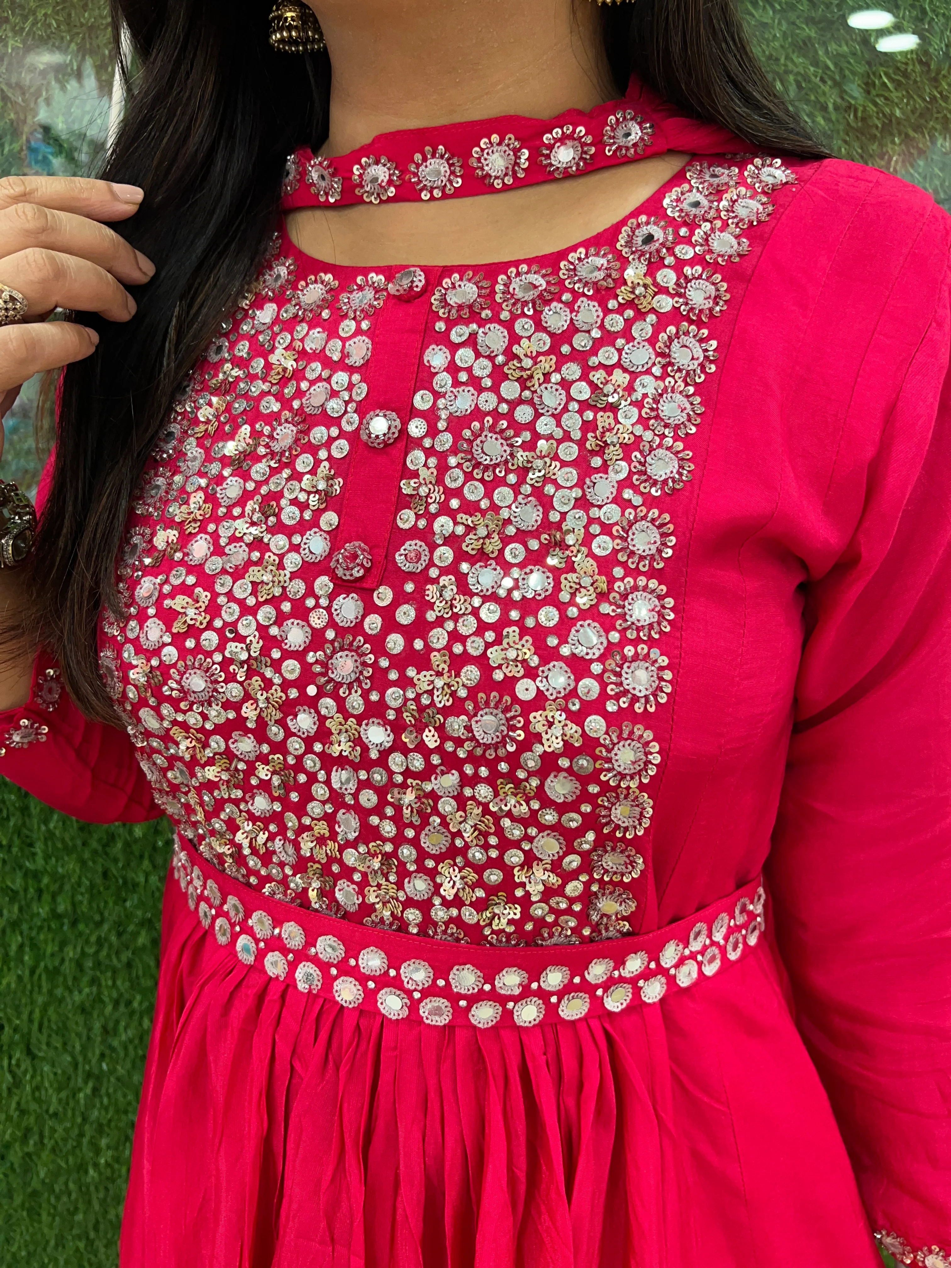 Seher Pink Hand Embroidered Muslin Long Gown - Image 4