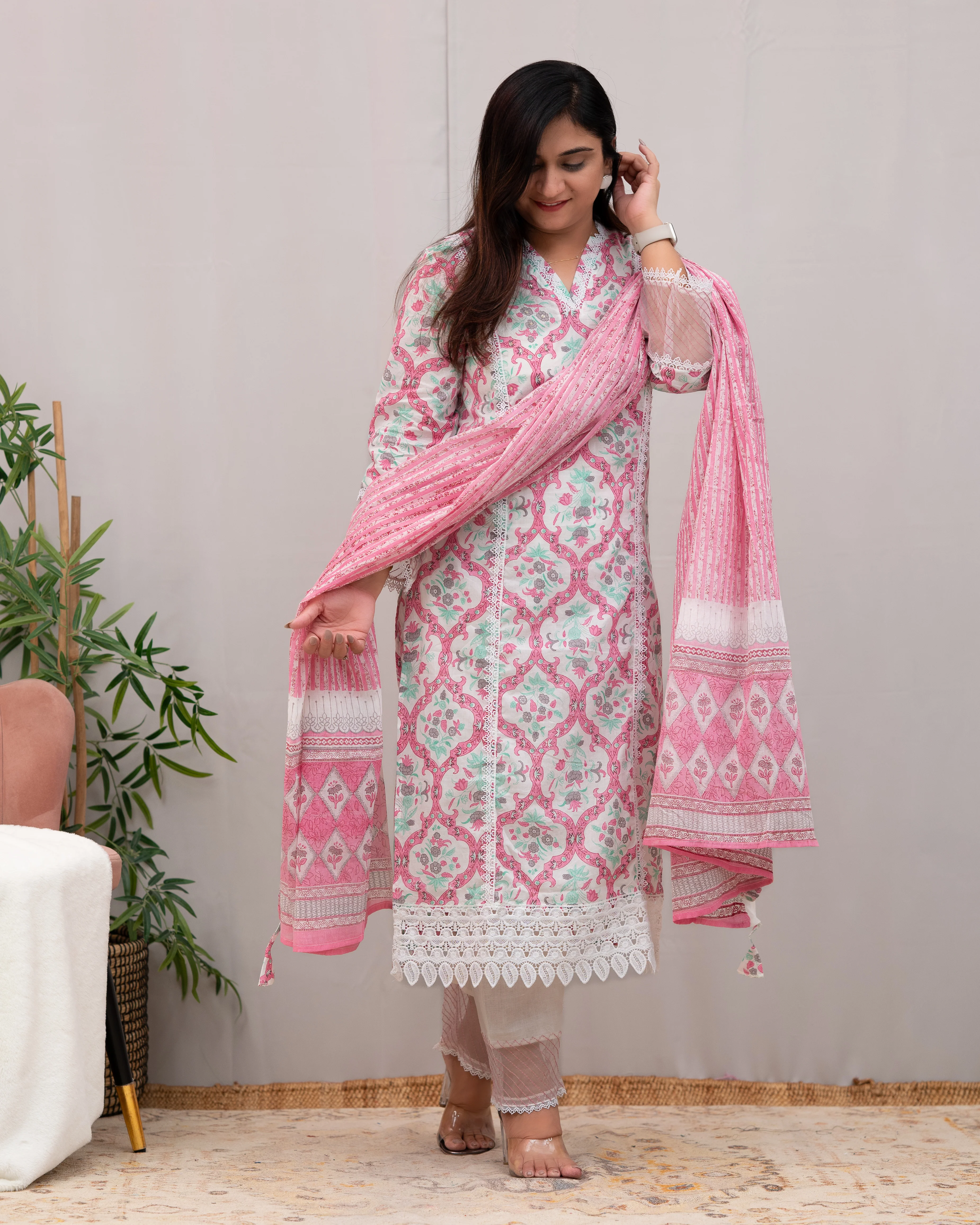 Shabana Cotton Pakistani Suit with Lace Detailing - Image 11